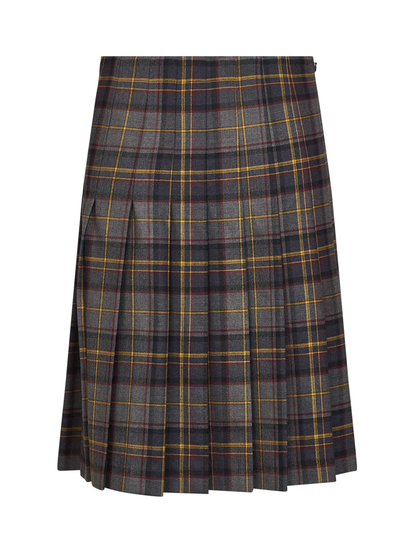 Etro Women Grey Stretch Wool Plaid Pleated Short Skirt ETRO