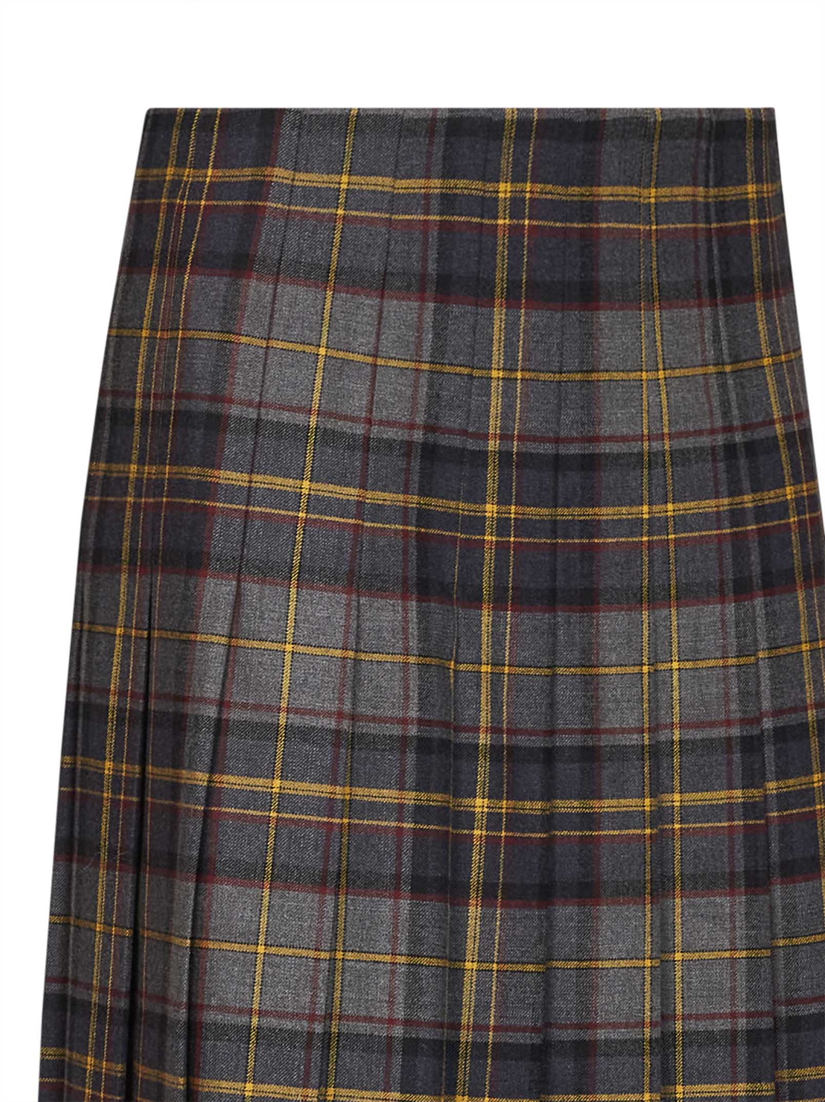 Etro Women Grey Stretch Wool Plaid Pleated Short Skirt ETRO