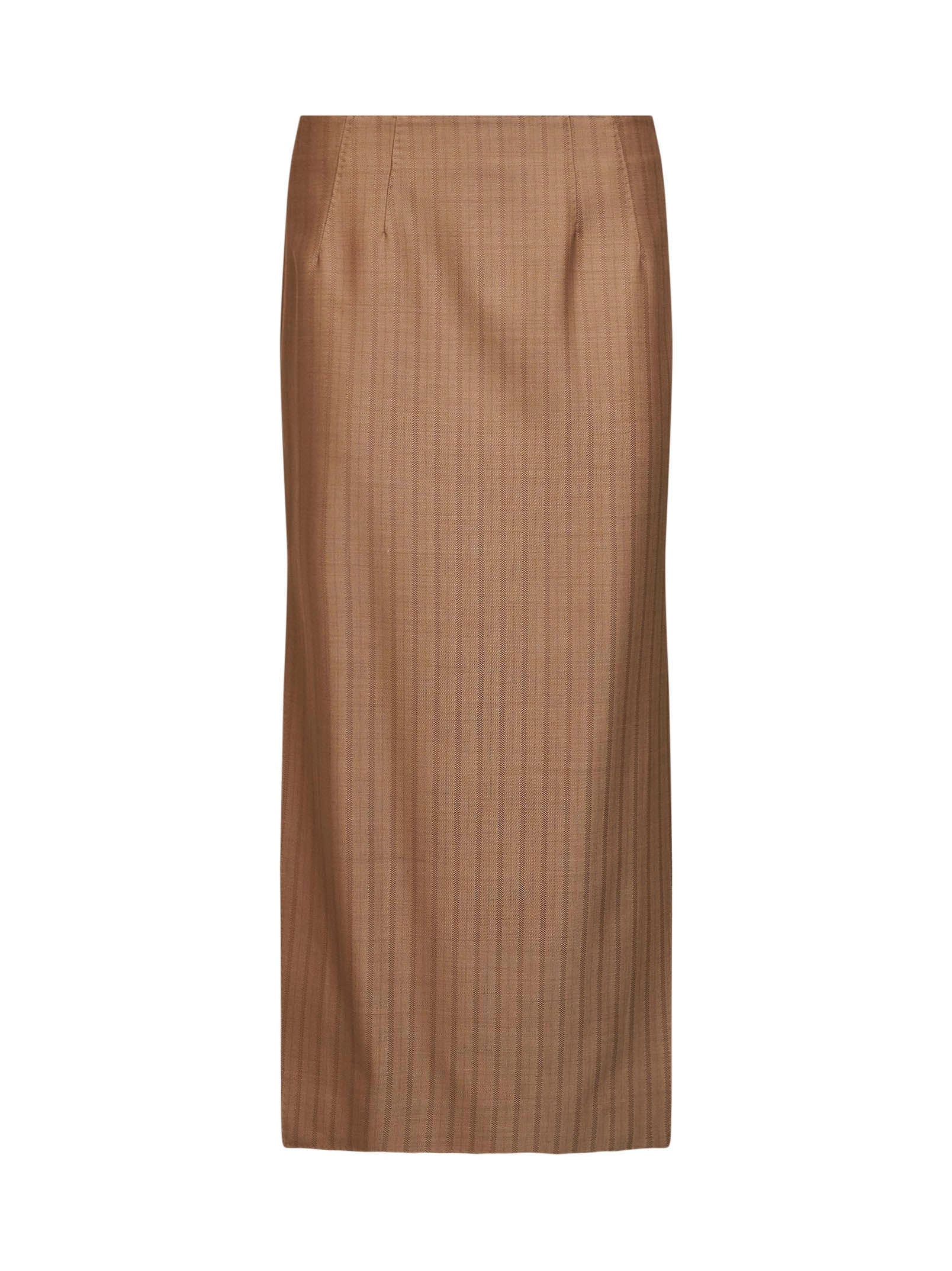 Etro Women Camel Striped Wool Jacquard Straight Midi Skirt ETRO
