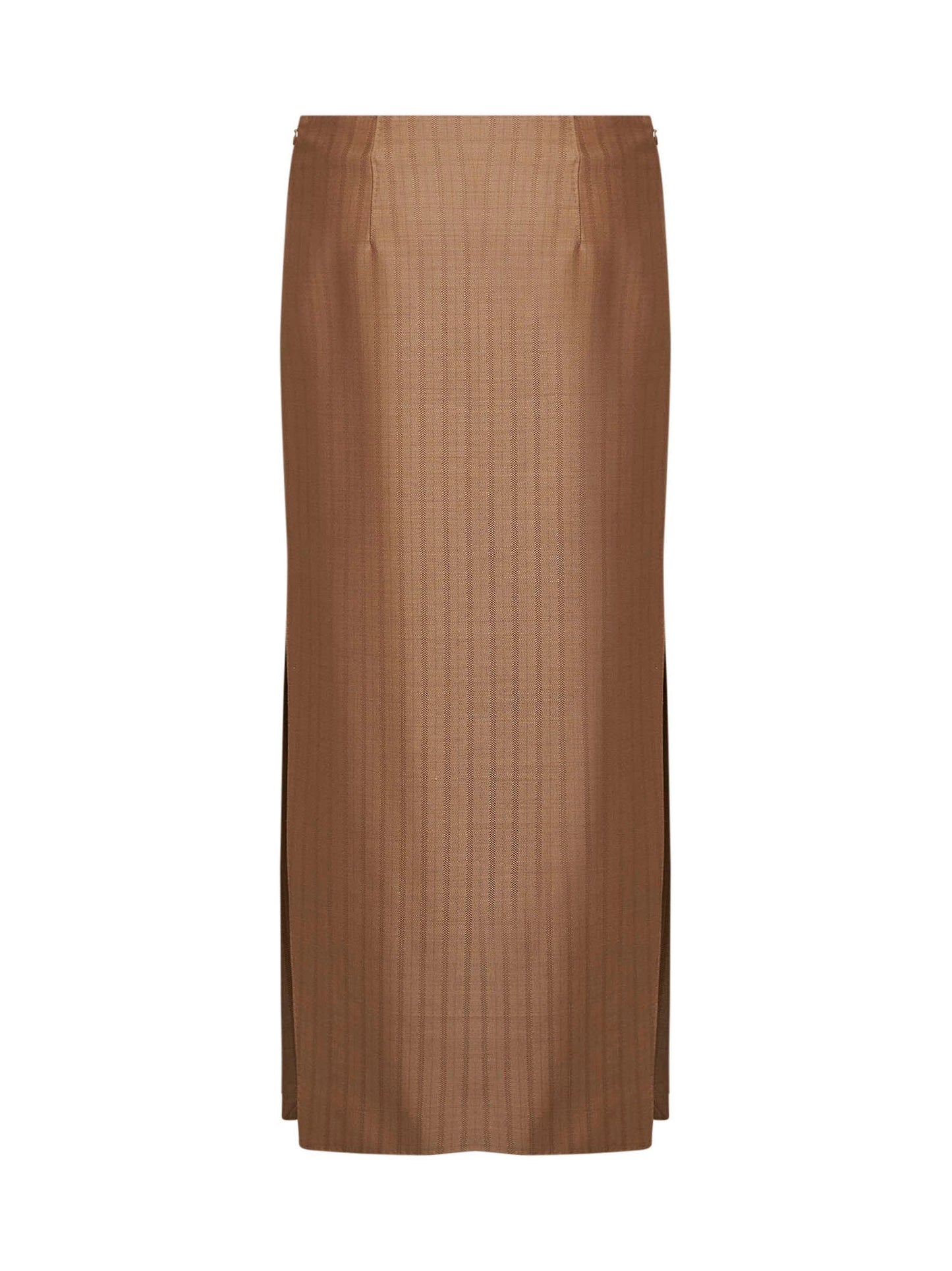 Etro Women Camel Striped Wool Jacquard Straight Midi Skirt ETRO
