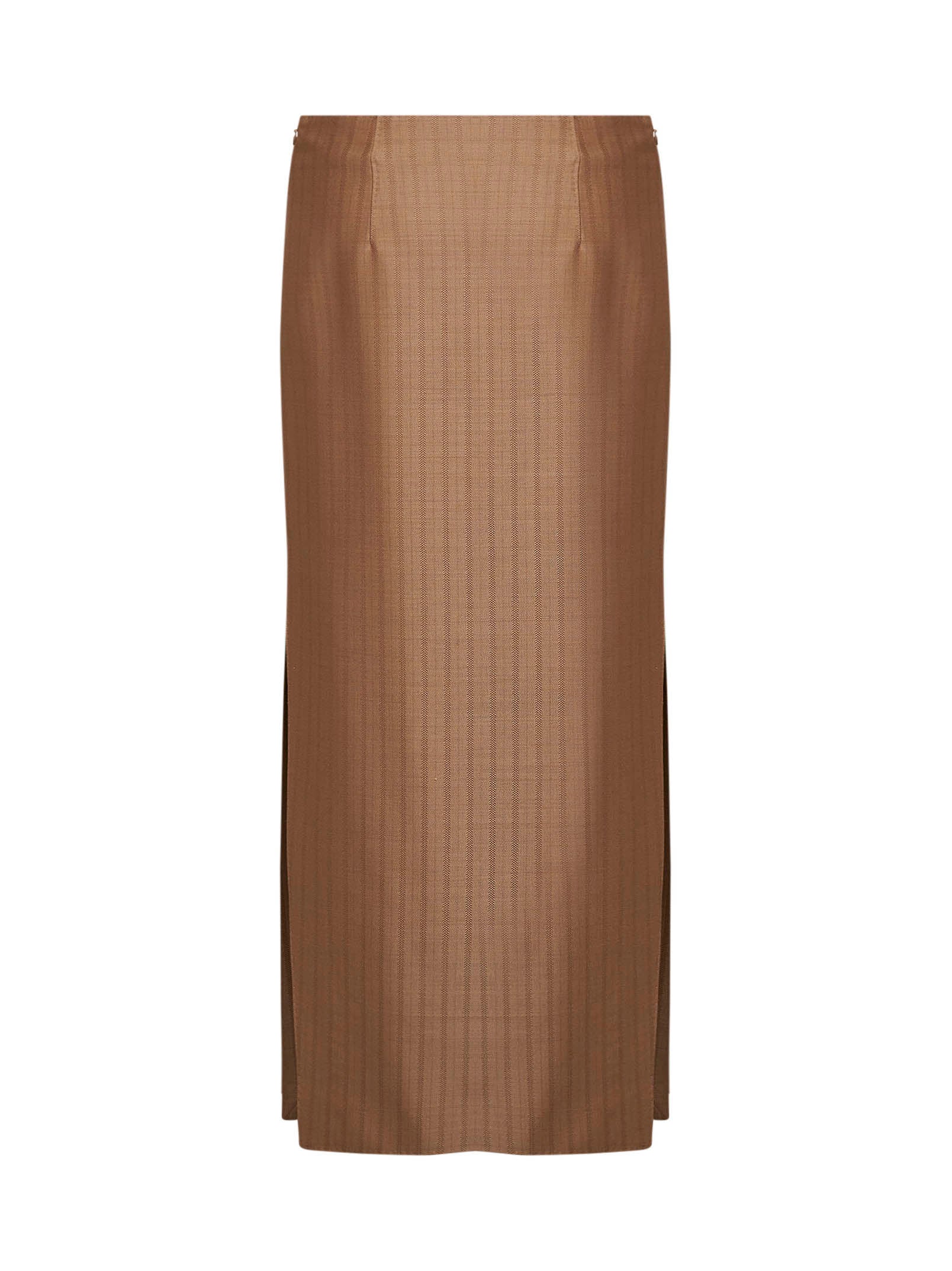 Etro Women Camel Striped Wool Jacquard Straight Midi Skirt ETRO