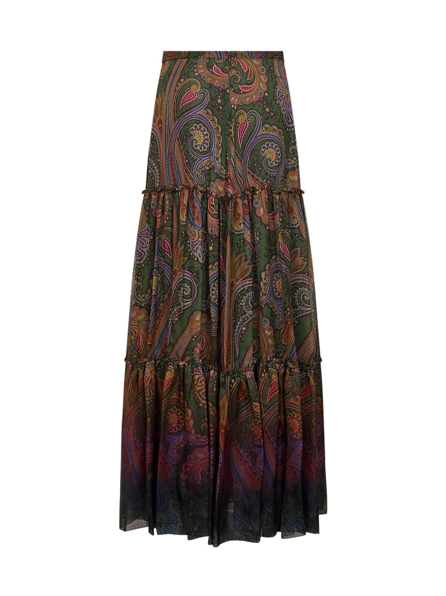 Etro Women Green Paisley-Printed Silk Chiffon Tiered Maxi Skirt ETRO