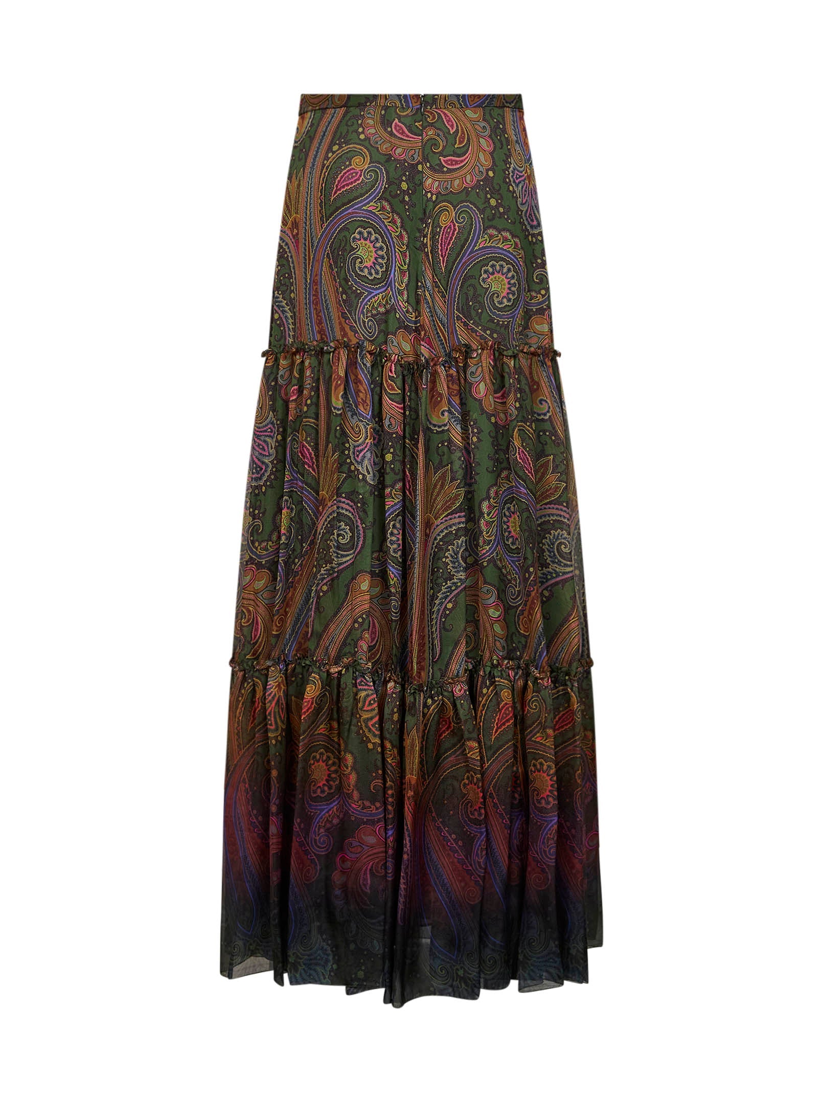 Etro Women Green Paisley-Printed Silk Chiffon Tiered Maxi Skirt ETRO