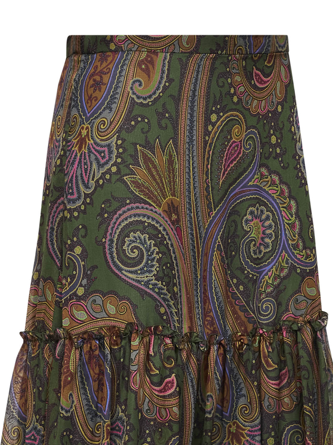 Etro Women Green Paisley-Printed Silk Chiffon Tiered Maxi Skirt ETRO