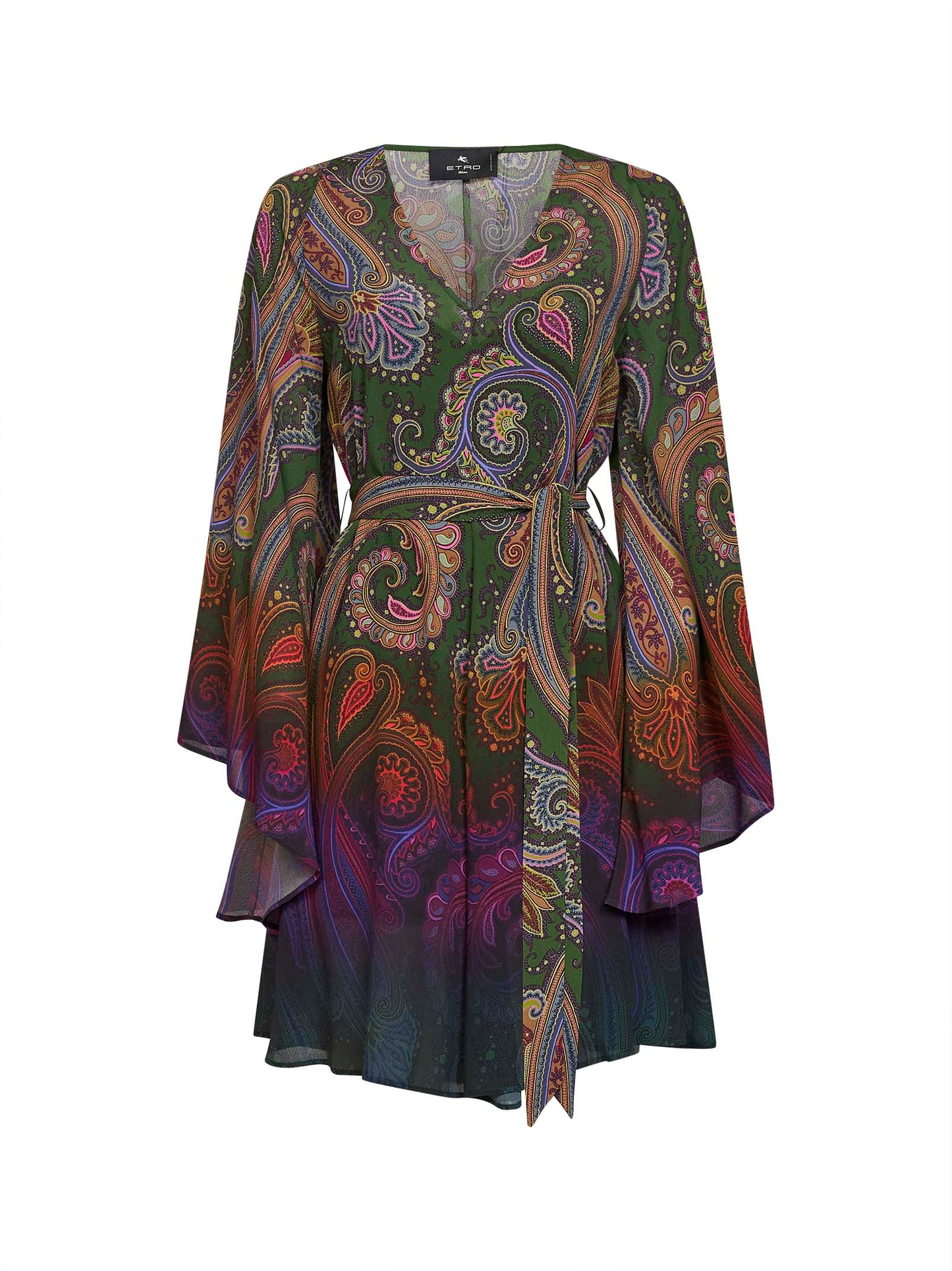 Etro Women Green Paisley-Printed Crêpe De Chine Belted Mini Dress ETRO