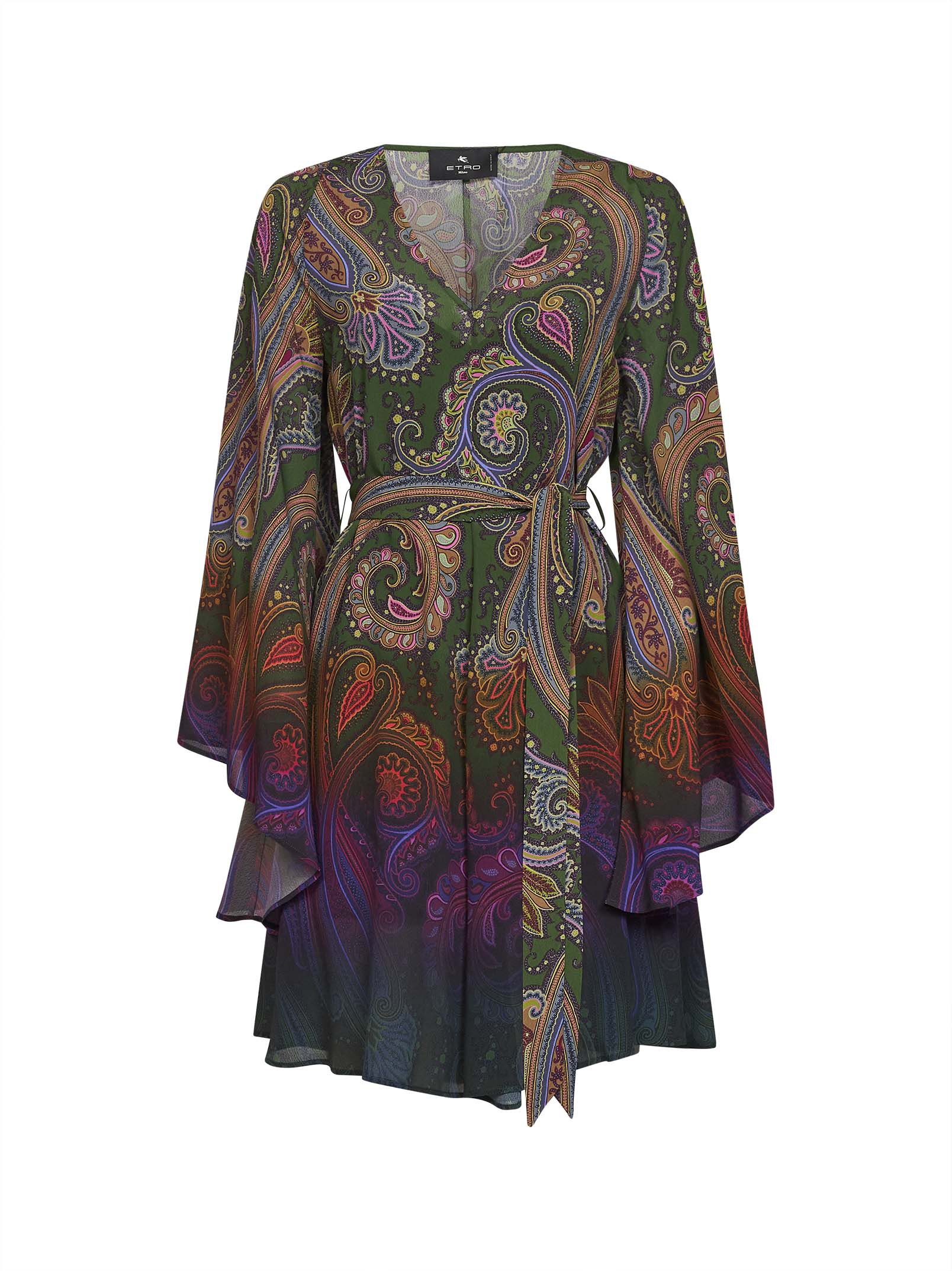 Etro Women Green Paisley-Printed Crêpe De Chine Belted Mini Dress ETRO