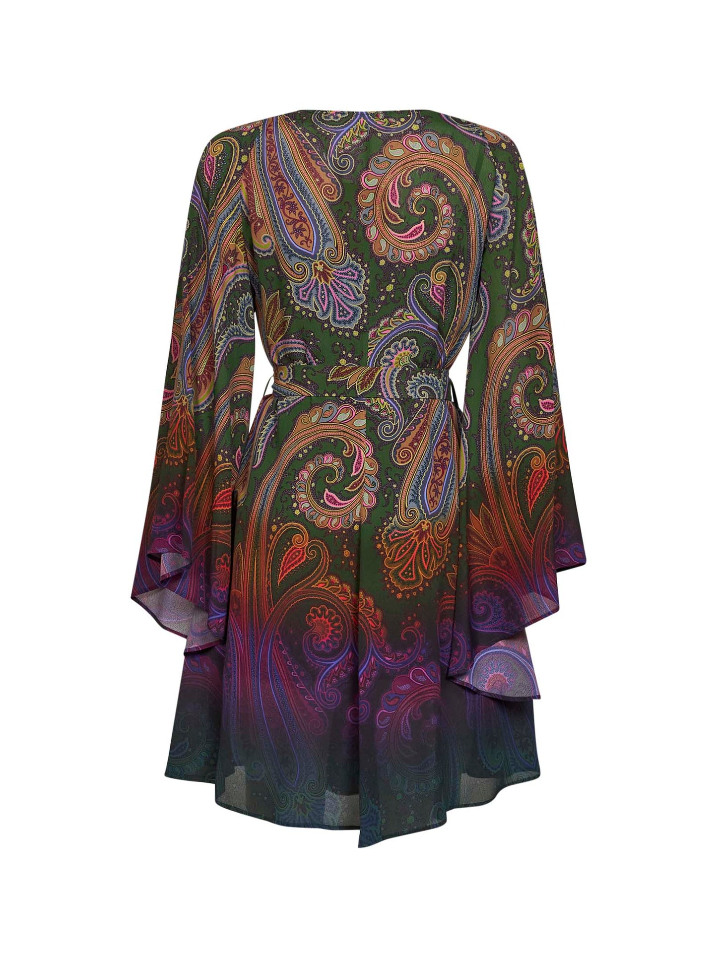 Etro Women Green Paisley-Printed Crêpe De Chine Belted Mini Dress ETRO