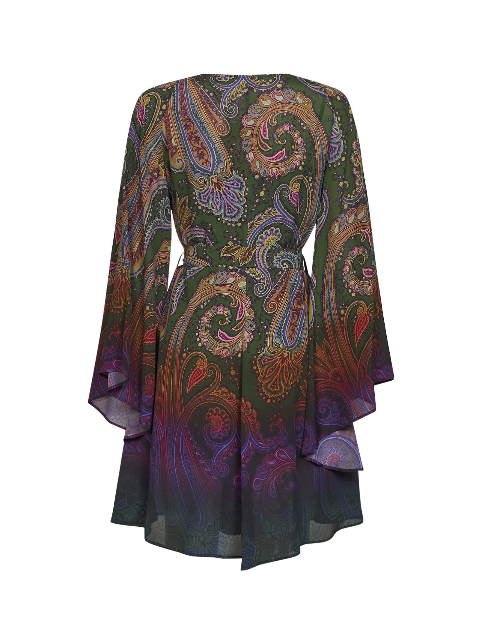 Etro Women Green Paisley-Printed Crêpe De Chine Belted Mini Dress ETRO