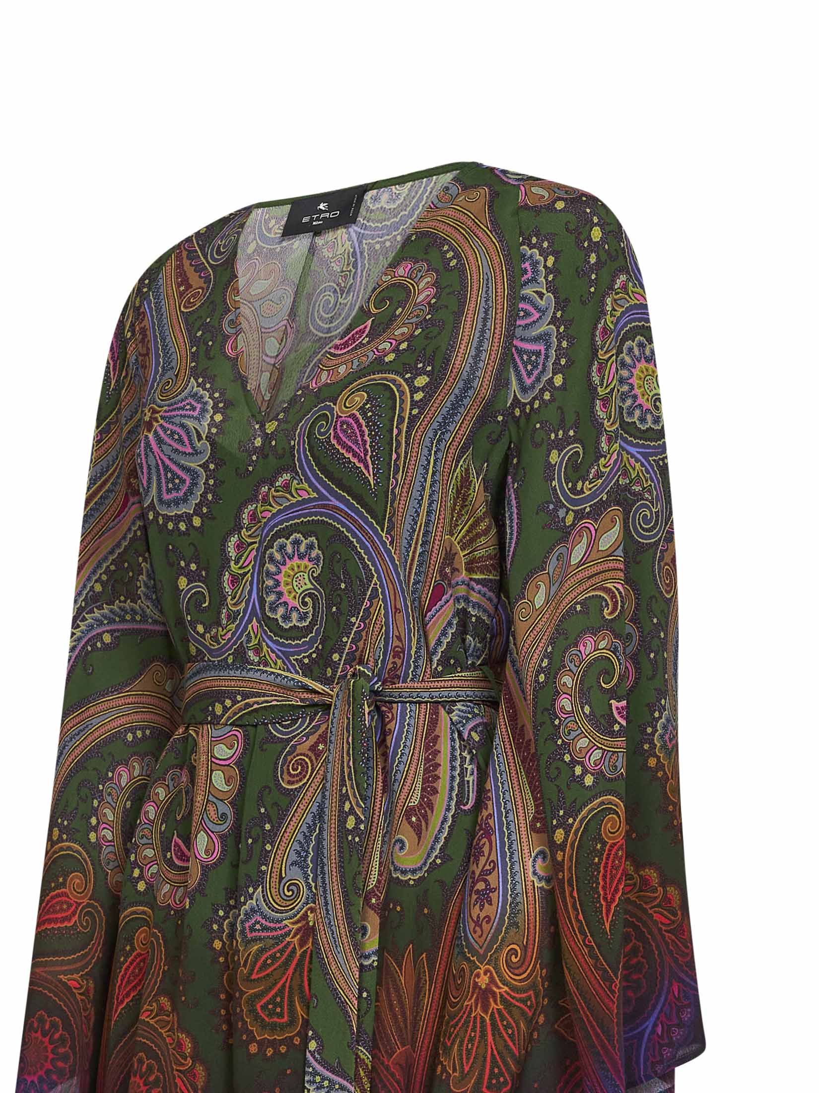 Etro Women Green Paisley-Printed Crêpe De Chine Belted Mini Dress ETRO