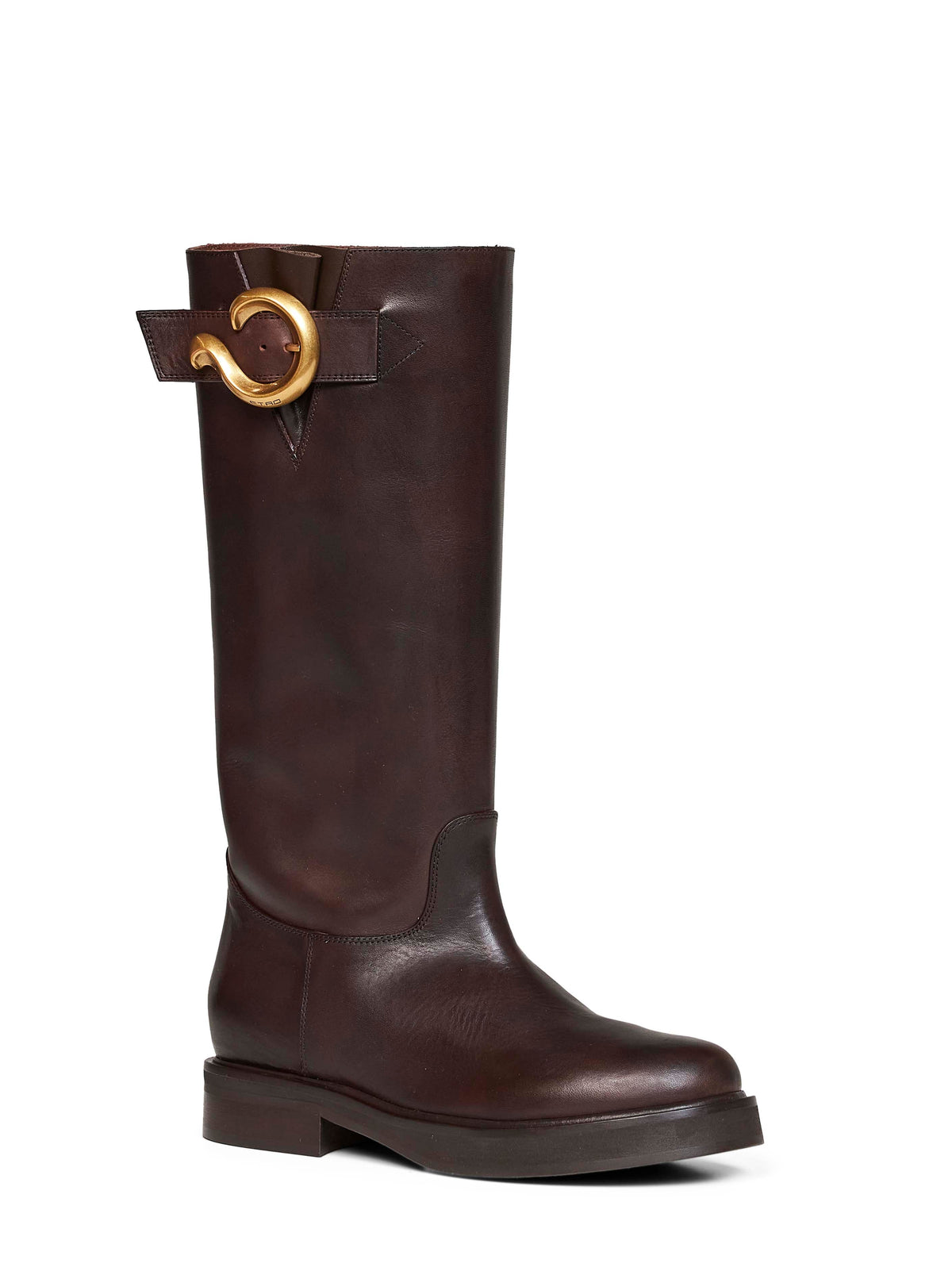 Etro Women Brown Leather High Boots With Paisley Buckle ETRO