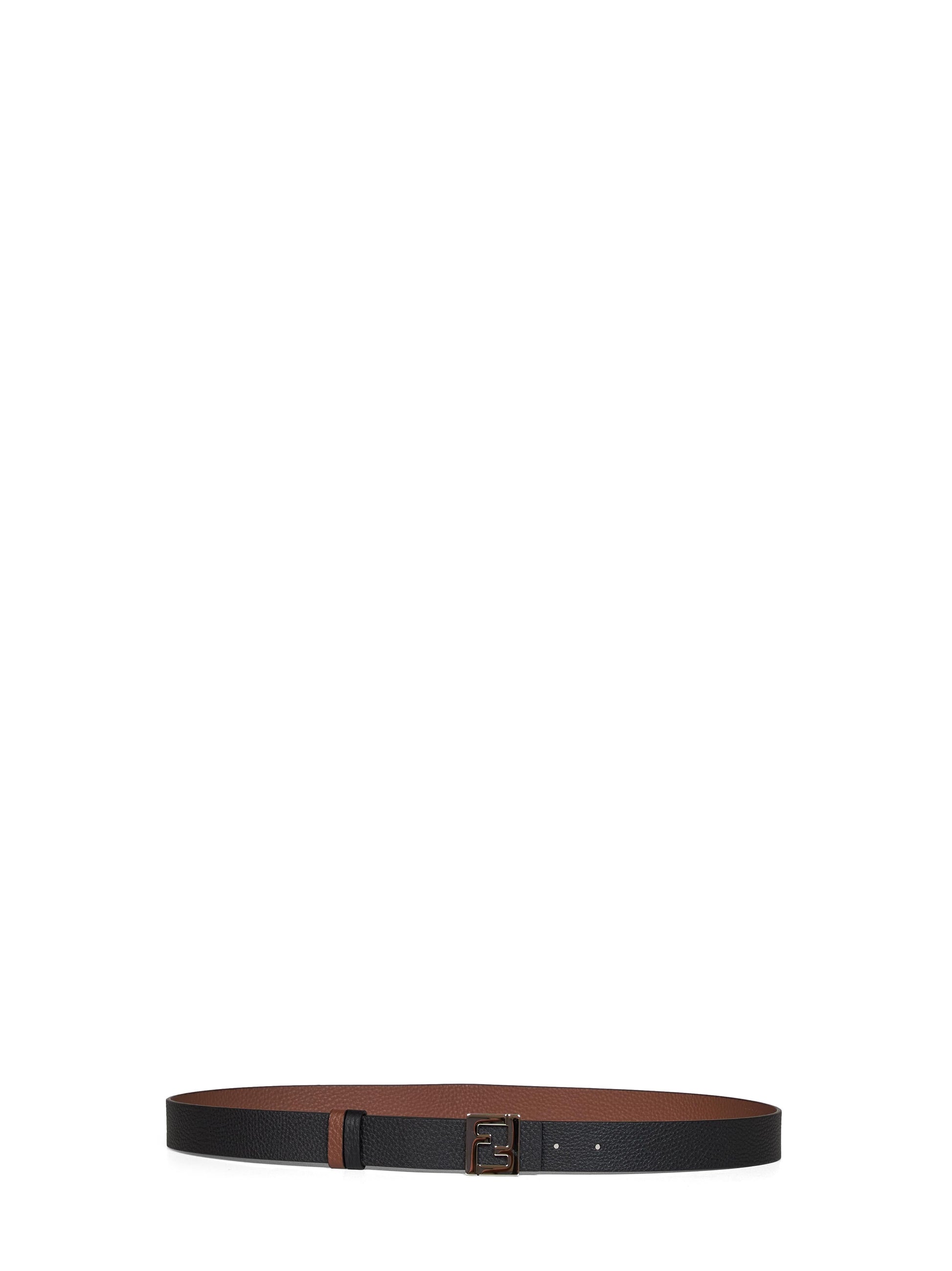 Fendi Men Black And Dark Brown Leather 30 Mm Reversible Ff Belt FENDI