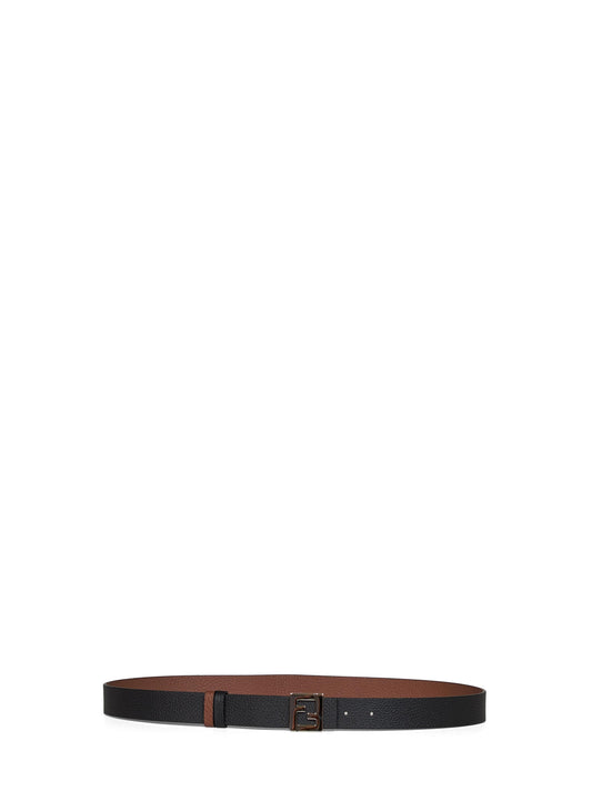 Fendi Men Black And Dark Brown Leather 30 Mm Reversible Ff Belt FENDI
