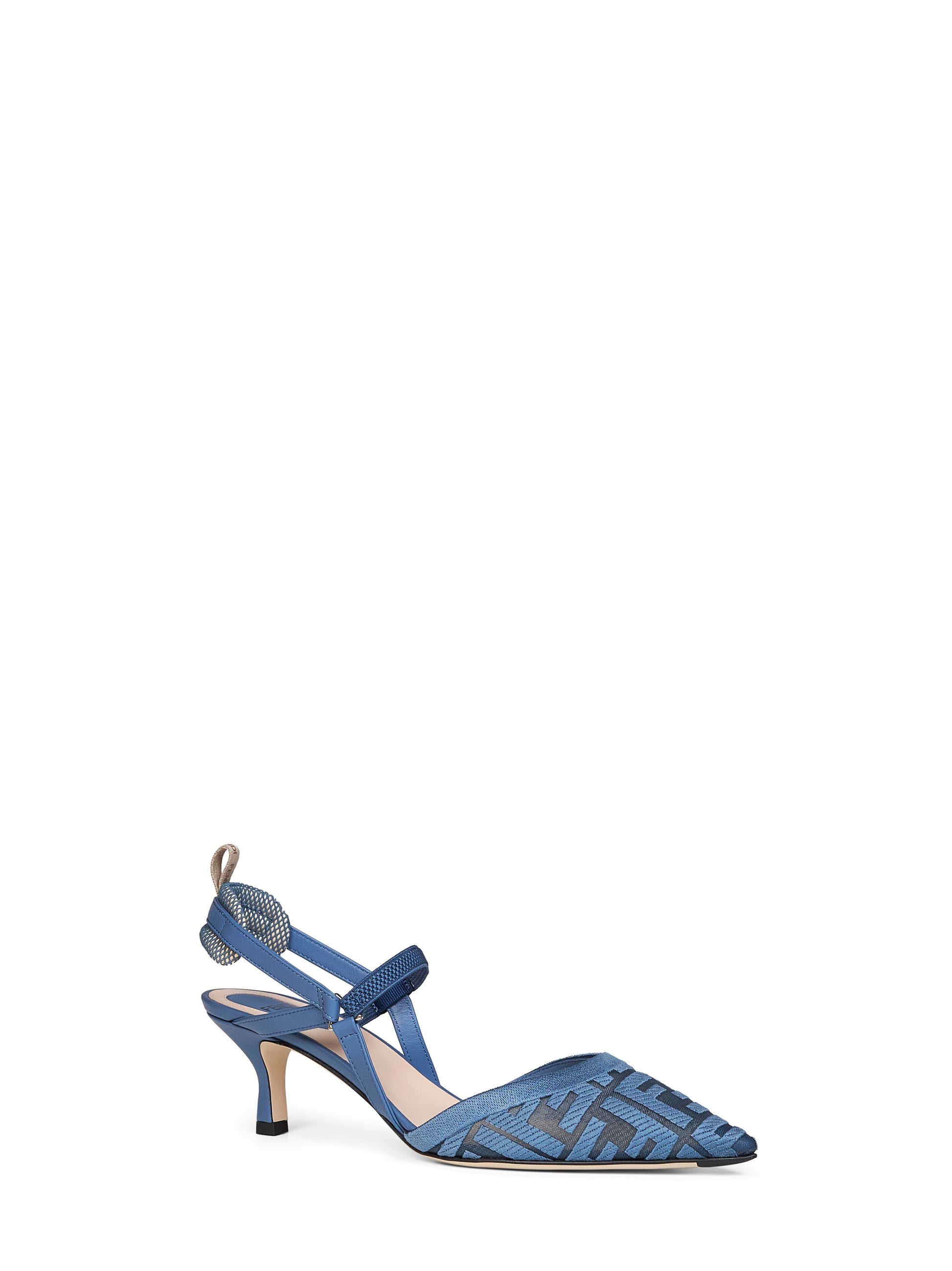 Fendi Women Light Blue Ff Embroidered Mesh Colibrì Lite Slingbacks FENDI