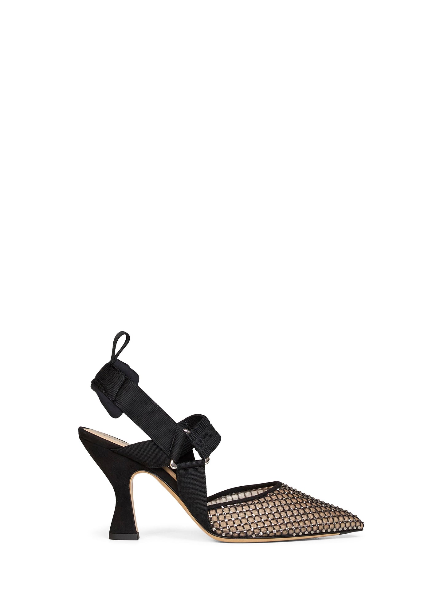 Fendi Women Black Mesh And Suede Colibrì Slingback Pumps FENDI