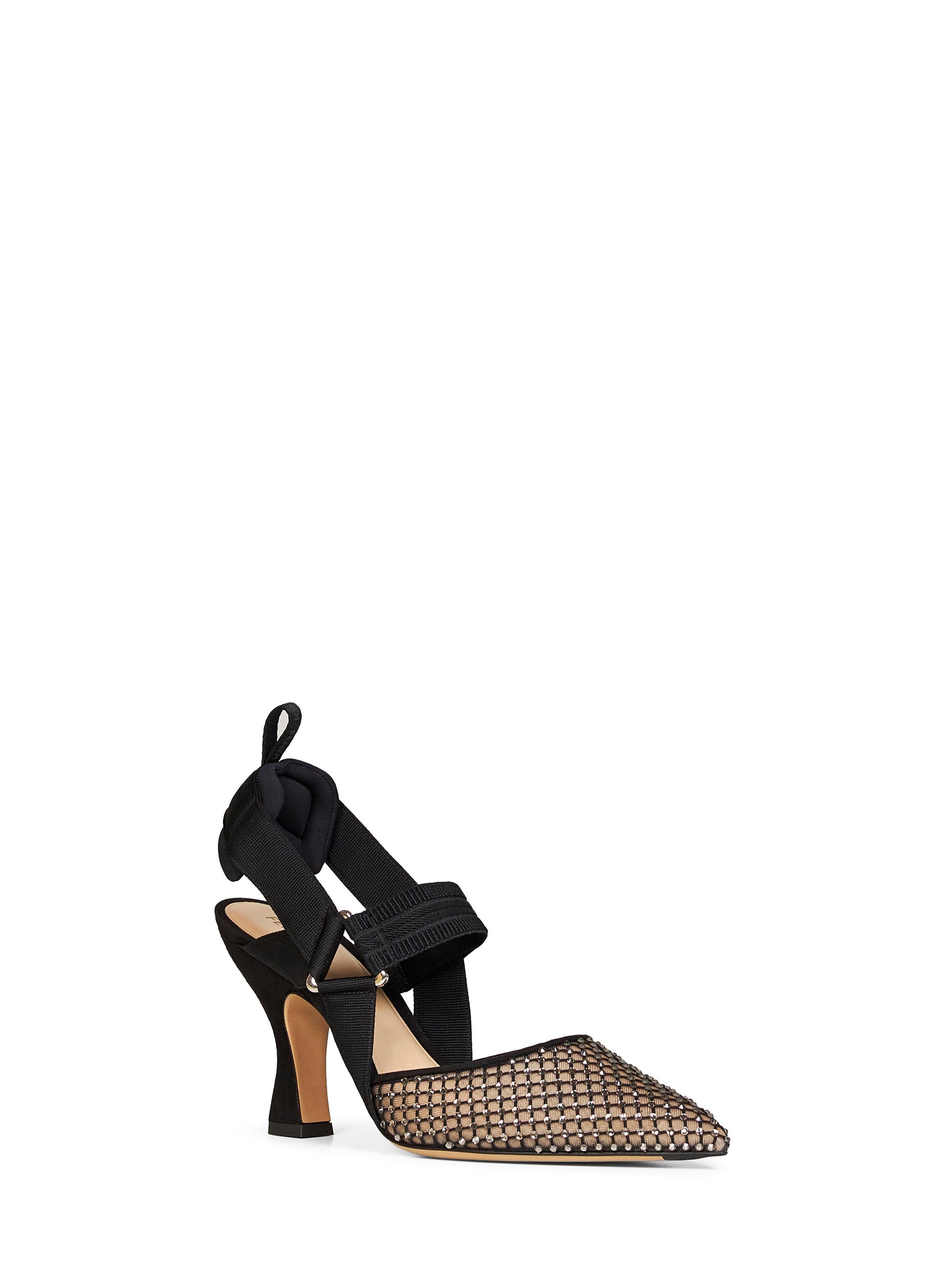 Fendi Women Black Mesh And Suede Colibrì Slingback Pumps FENDI