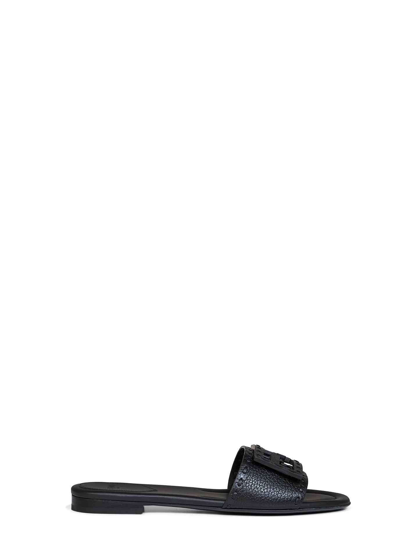 Fendi Women Black Leather Baguette Slides FENDI