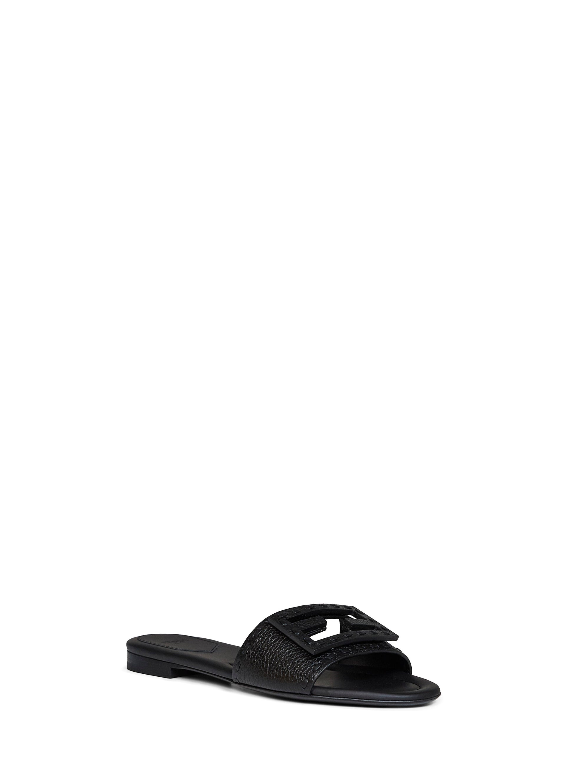 Fendi Women Black Leather Baguette Slides FENDI