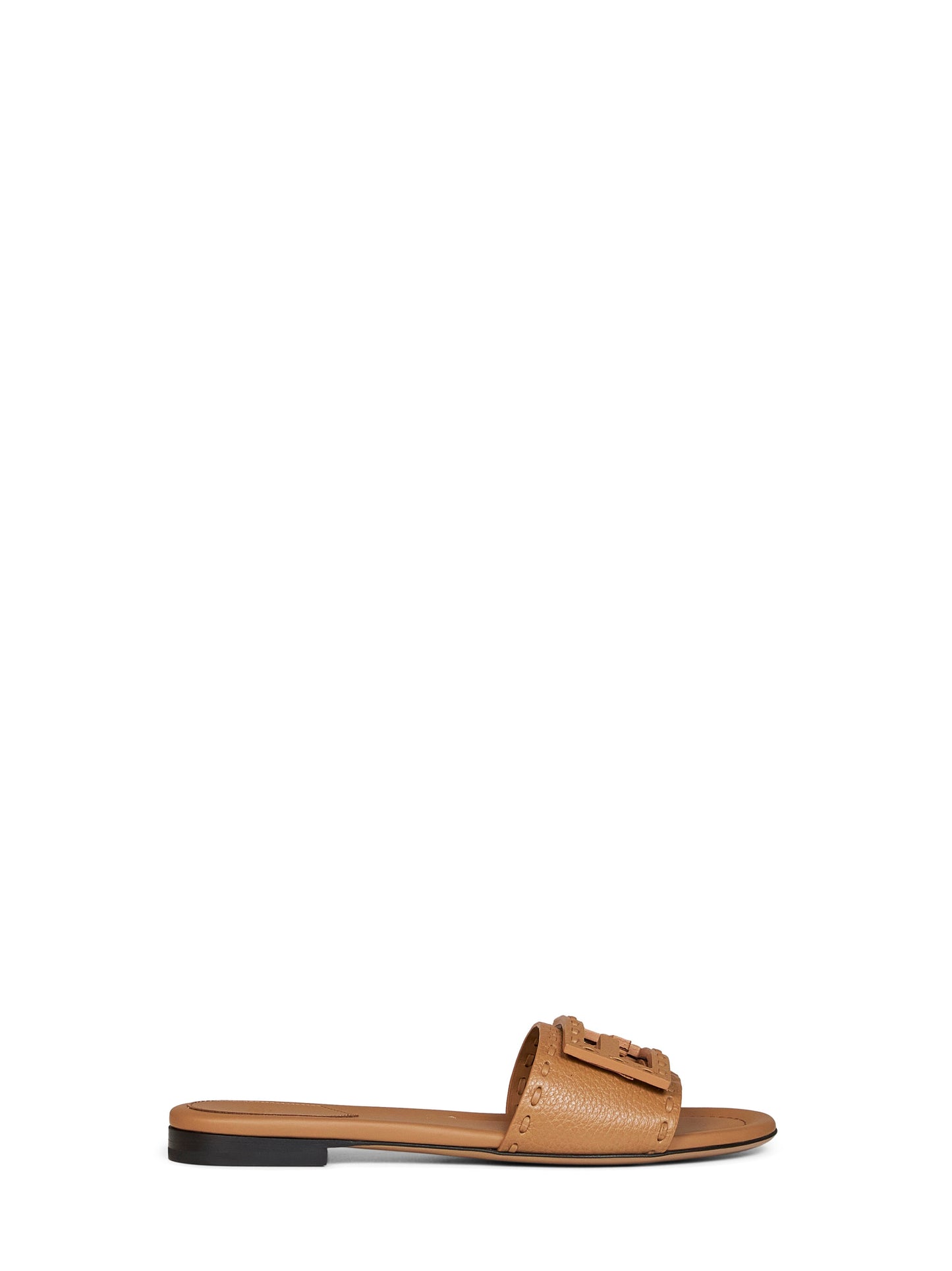 Fendi Women Tan Leather Baguette Slides FENDI