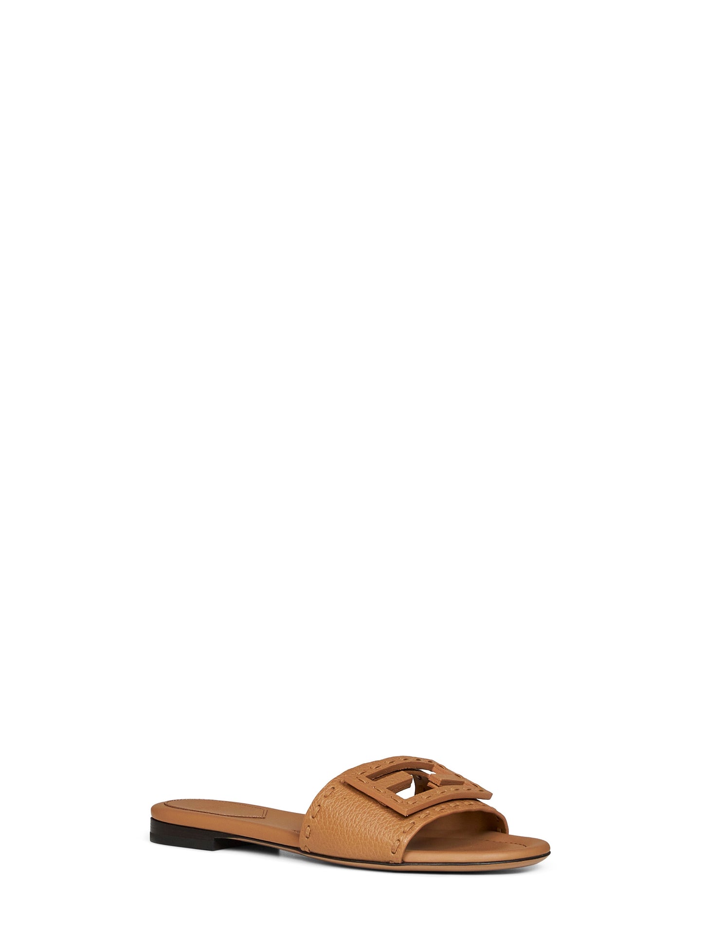 Fendi Women Tan Leather Baguette Slides FENDI