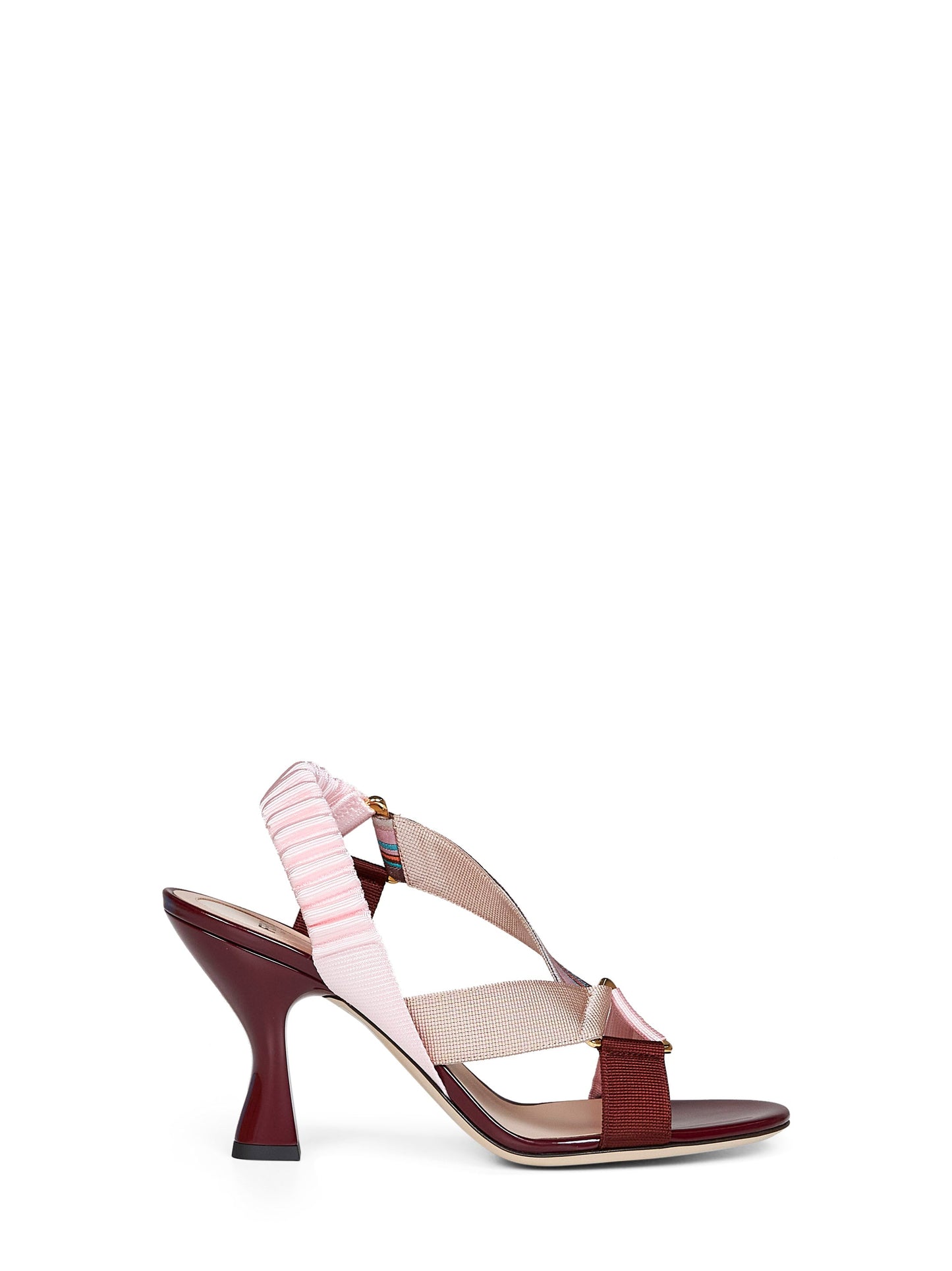 Fendi Women Burgundy Leather And Multicolor Fabric Colibrì Iconic Sandals FENDI