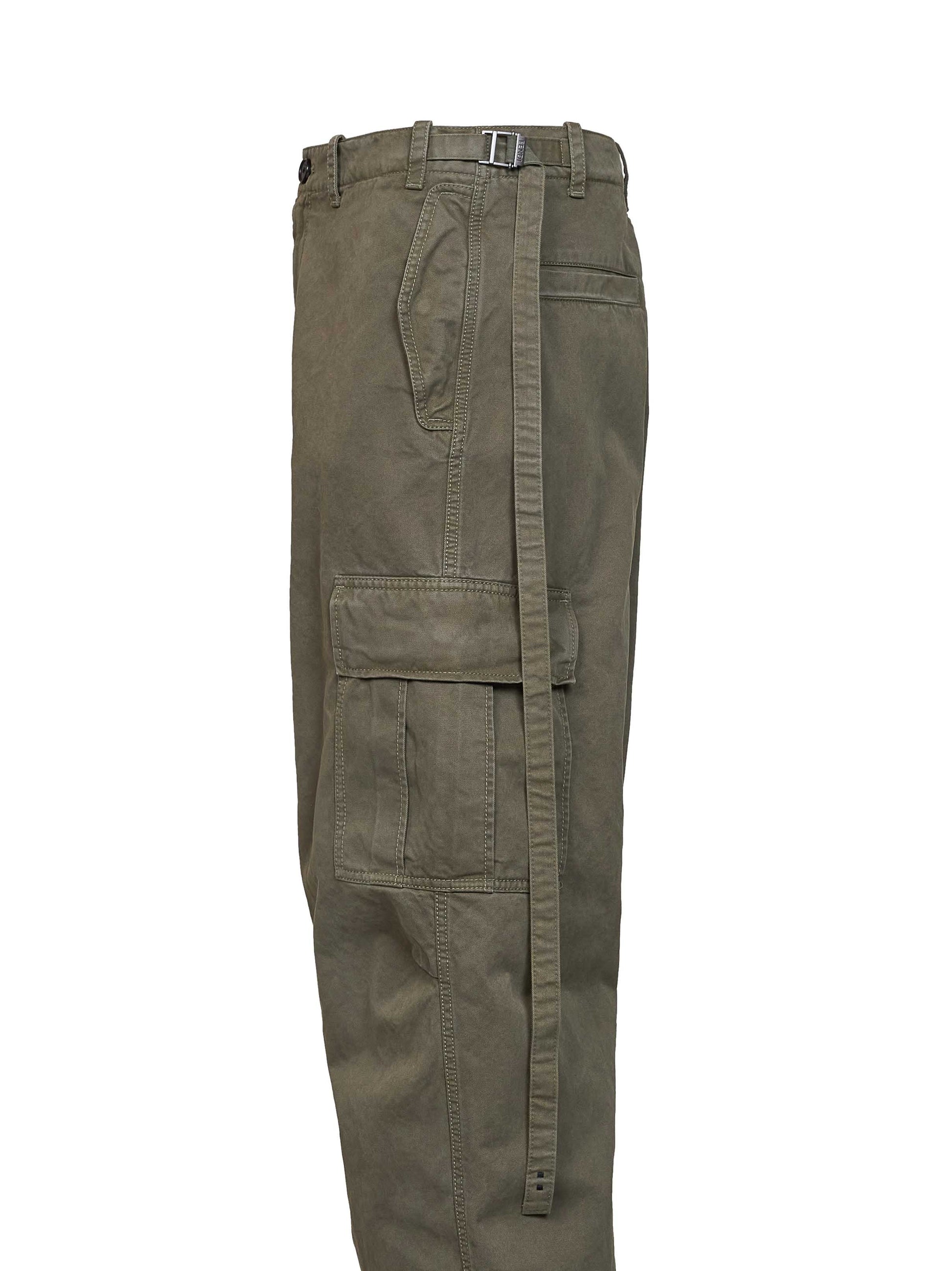 Fendi Men Grey-Green Cotton Drill Regular-Fit Utility Trousers FENDI