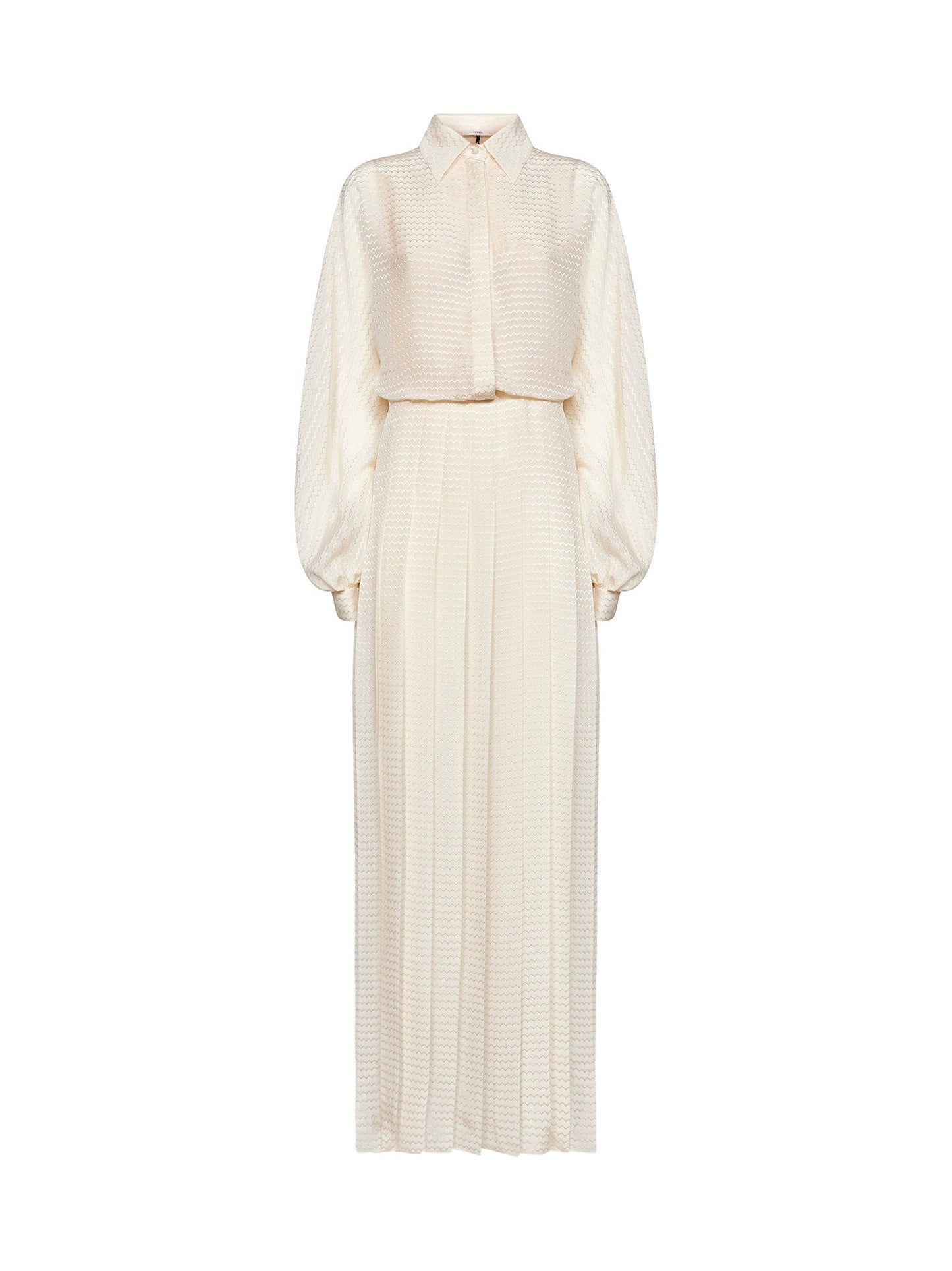 Fendi Women Ivory Silk Crêpe Jacquard Long Shirt Dress FENDI