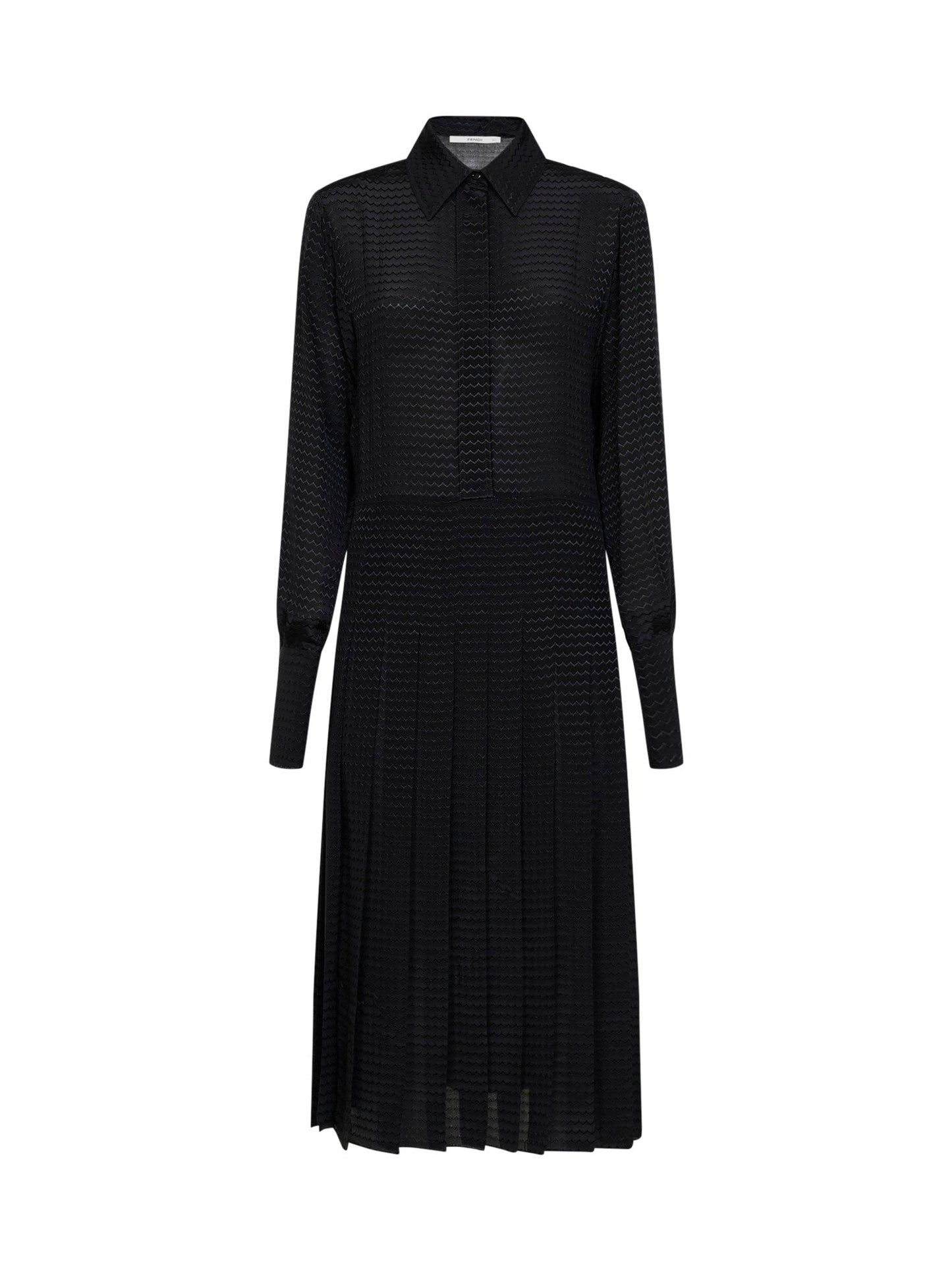 Fendi Women Black Zigzag Pleated Jacquard Silk Midi Dress FENDI