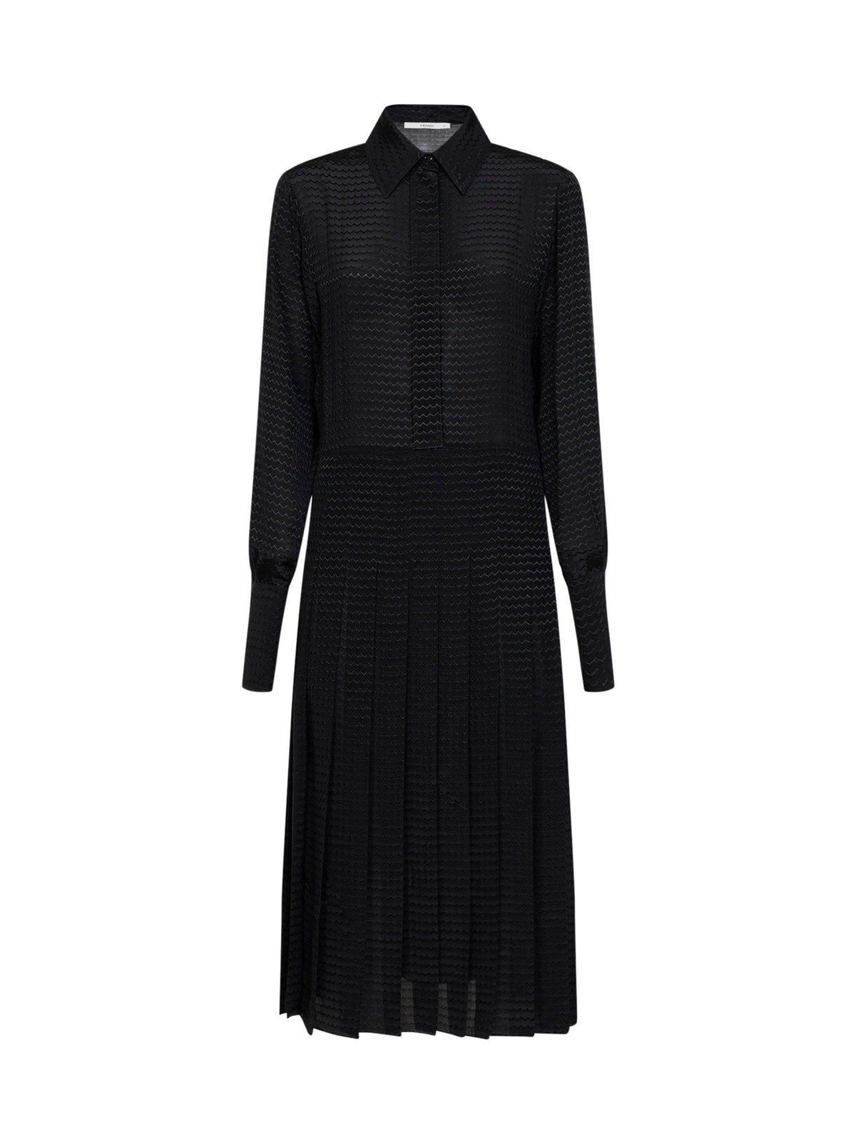 Fendi Women Black Zigzag Pleated Jacquard Silk Midi Dress FENDI