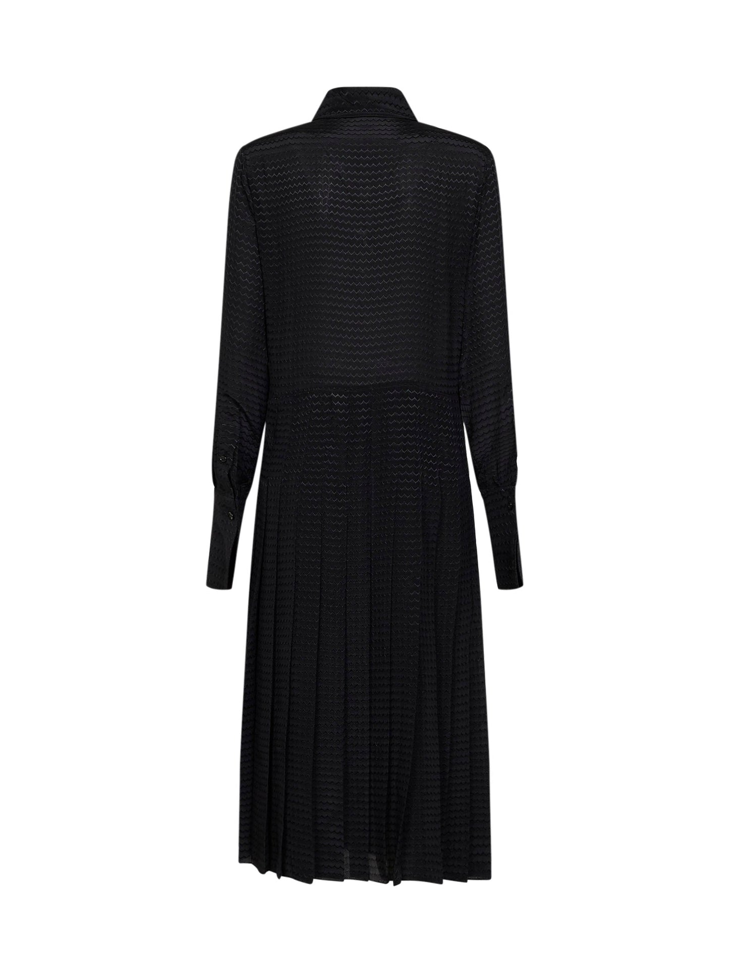 Fendi Women Black Zigzag Pleated Jacquard Silk Midi Dress FENDI