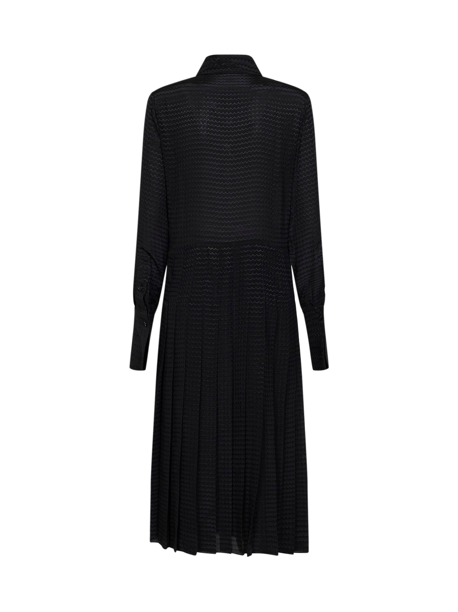 Fendi Women Black Zigzag Pleated Jacquard Silk Midi Dress FENDI