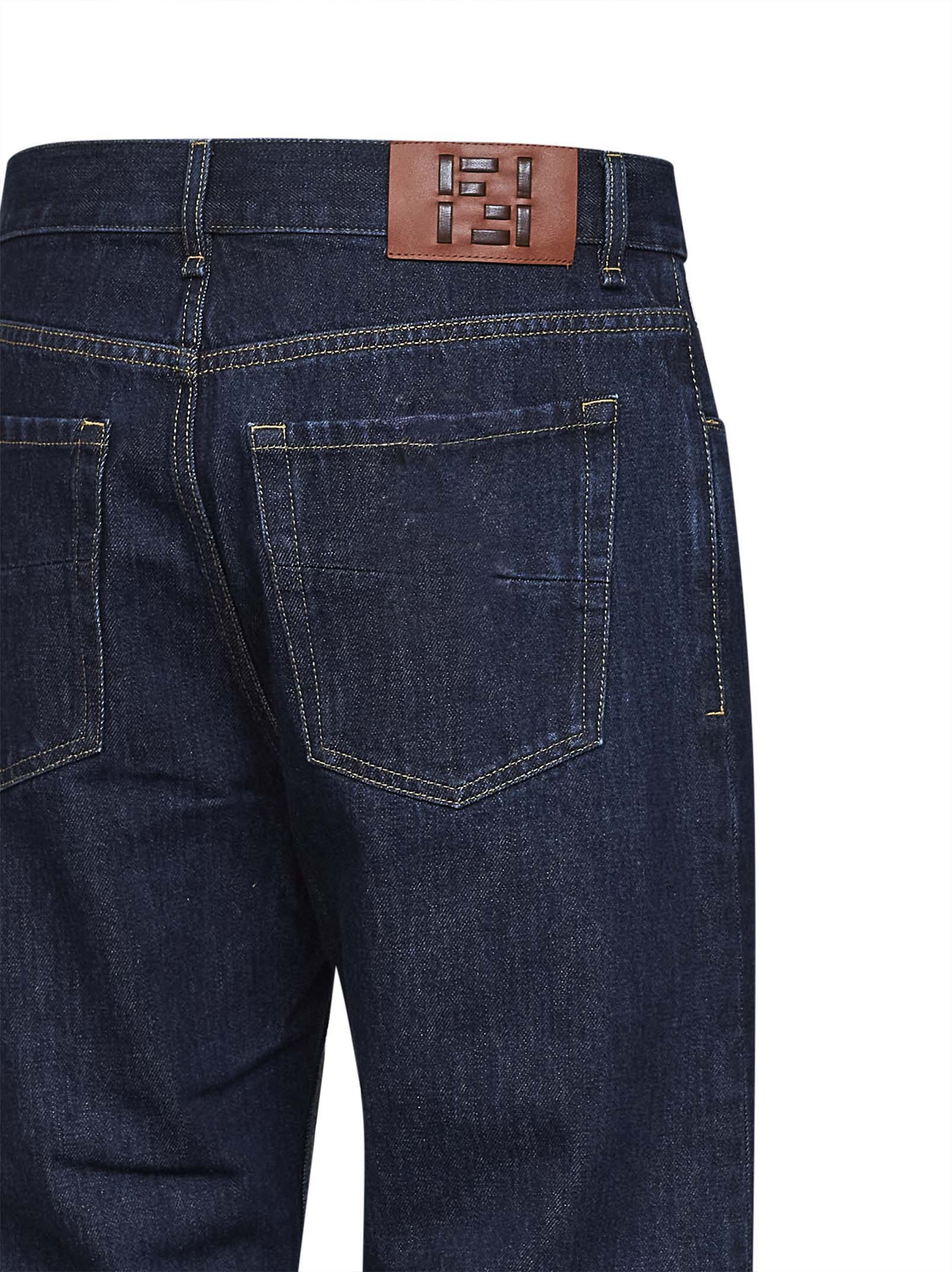 Fendi Men Dark Blue Cotton Denim Straight Jeans FENDI