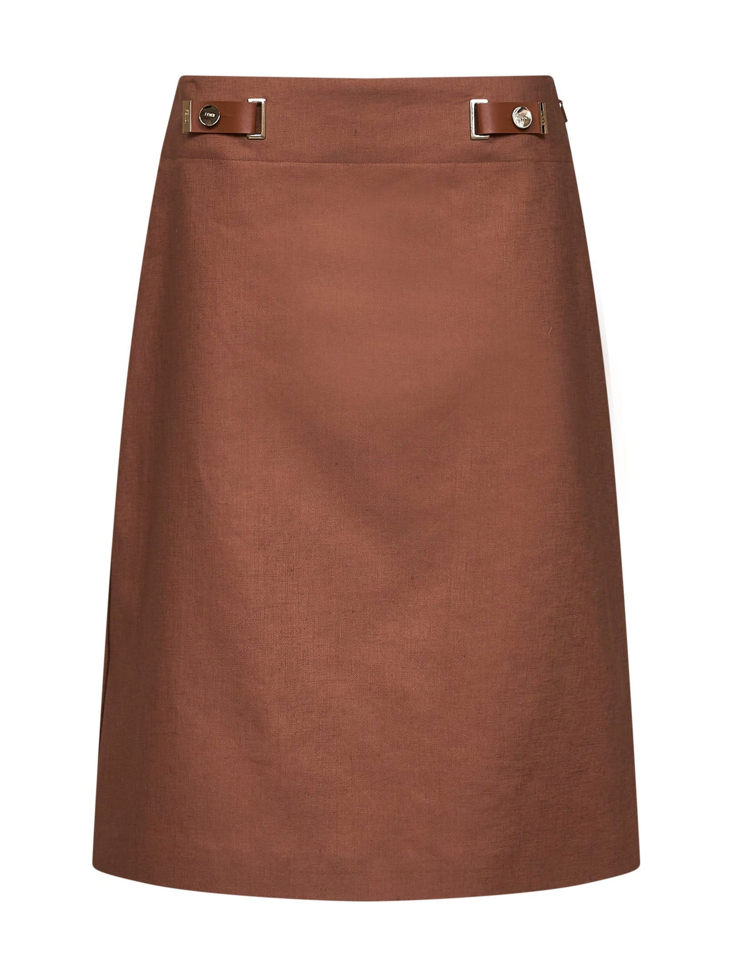 Fendi Women Brown Linen And Cotton Midi Skirt FENDI