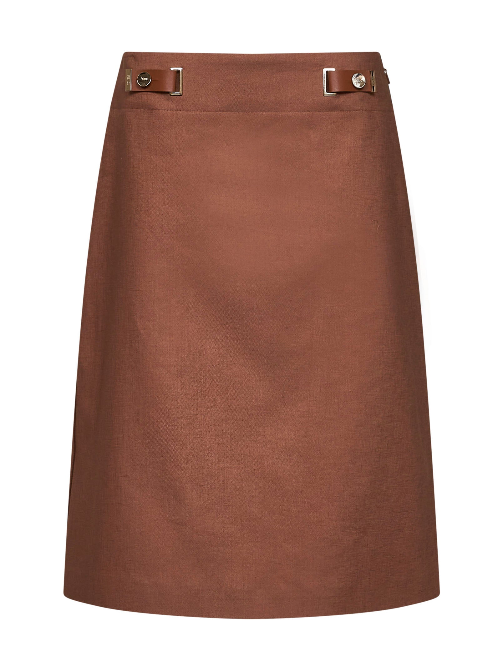 Fendi Women Brown Linen And Cotton Midi Skirt FENDI