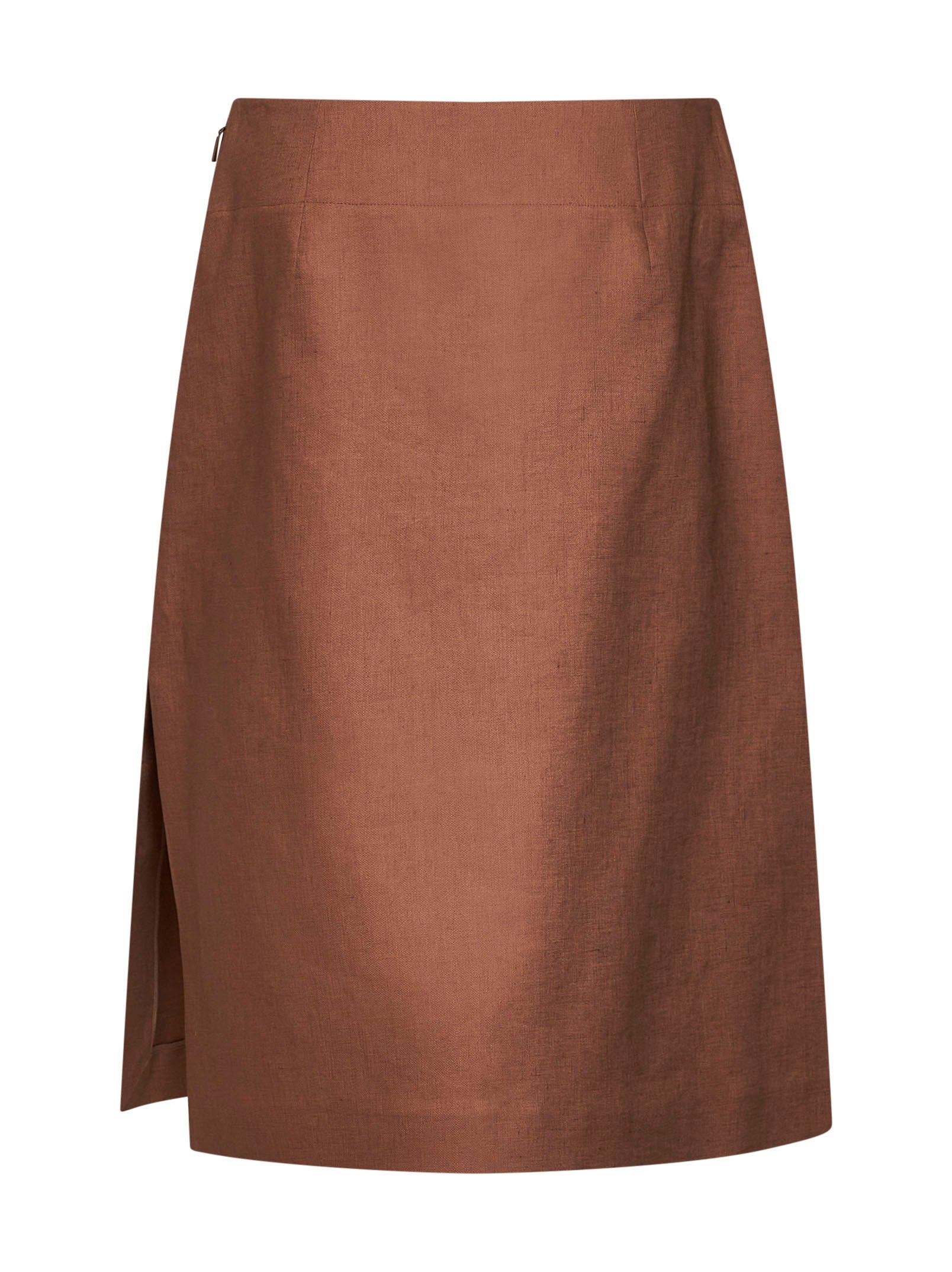 Fendi Women Brown Linen And Cotton Midi Skirt FENDI