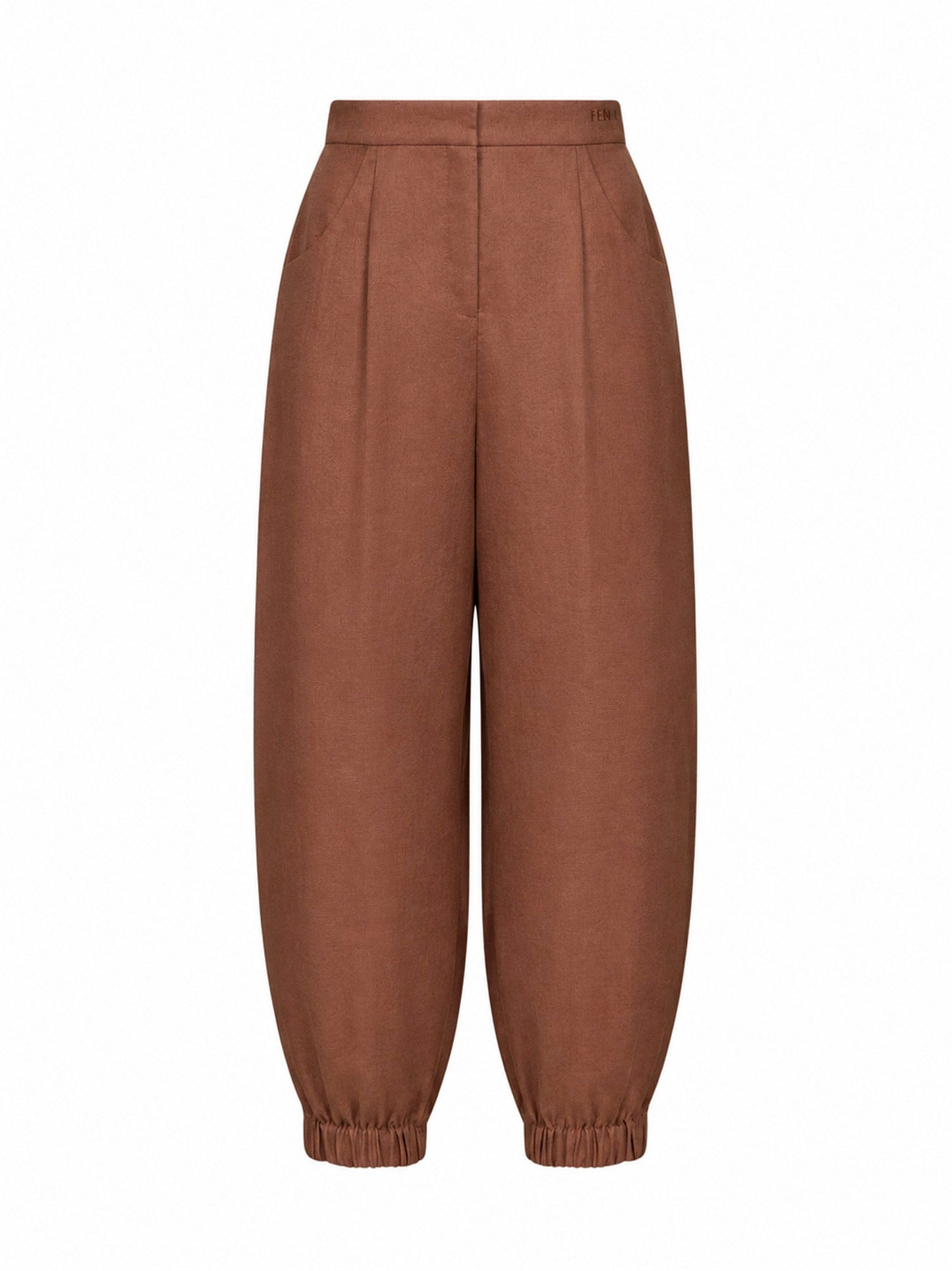 Fendi Women Brown Linen And Cotton High-Rise Balloon Trousers FENDI
