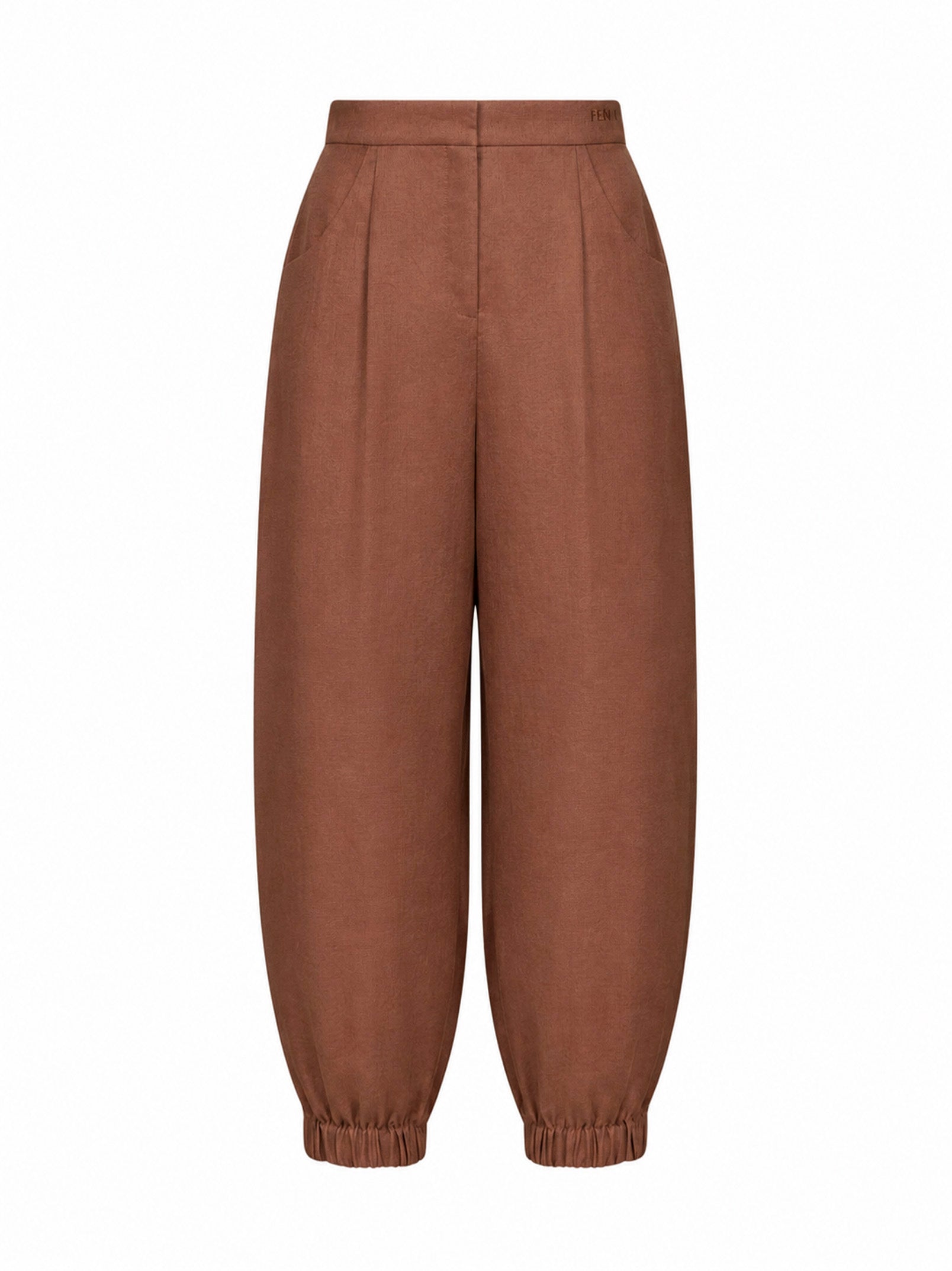 Fendi Women Brown Linen And Cotton High-Rise Balloon Trousers FENDI