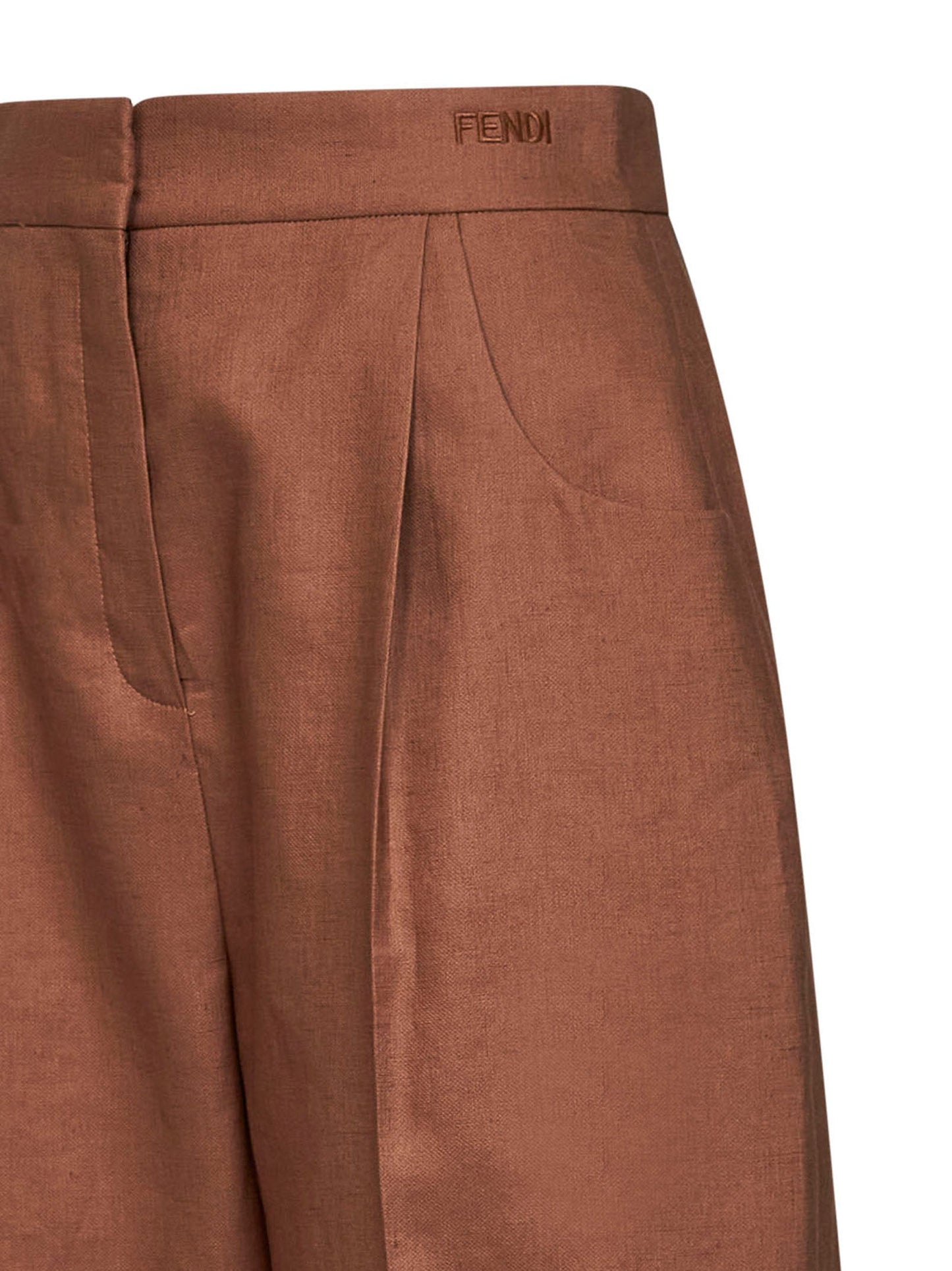 Fendi Women Brown Linen And Cotton High-Rise Balloon Trousers FENDI
