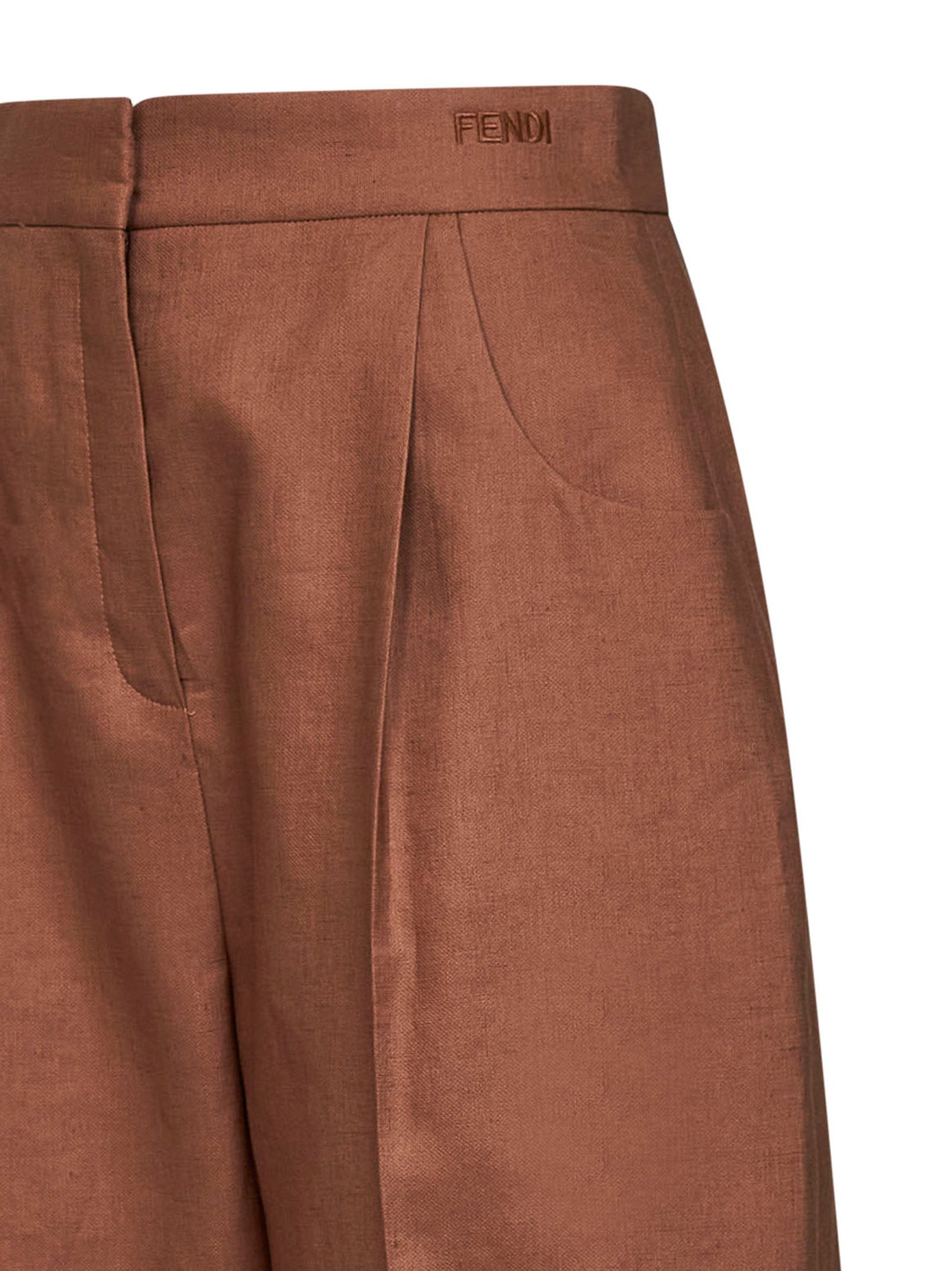 Fendi Women Brown Linen And Cotton High-Rise Balloon Trousers FENDI
