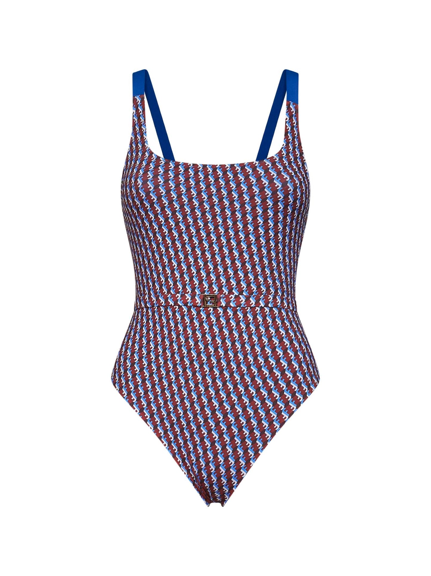 Fendi Women Red And Blue Ff Lycra Belted One-Piece Swimsuit FENDI