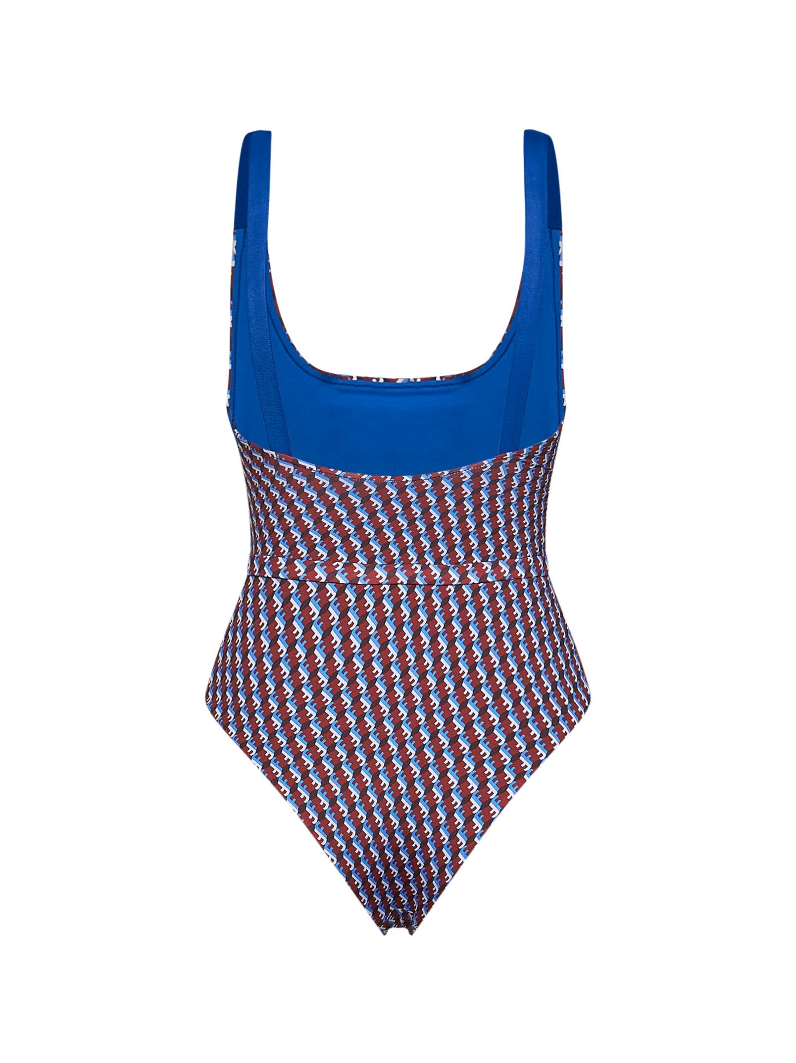 Fendi Women Red And Blue Ff Lycra Belted One-Piece Swimsuit FENDI