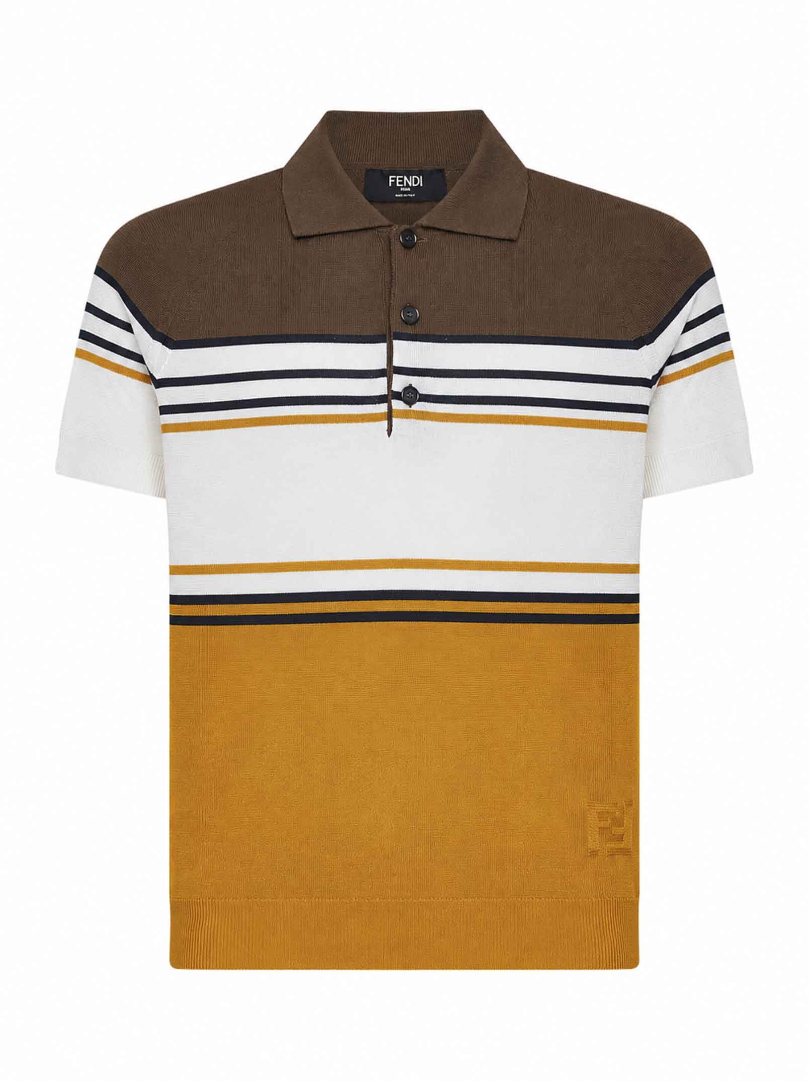 Fendi Men Multicolor Striped Color Block Viscose Knit Polo Shirt FENDI