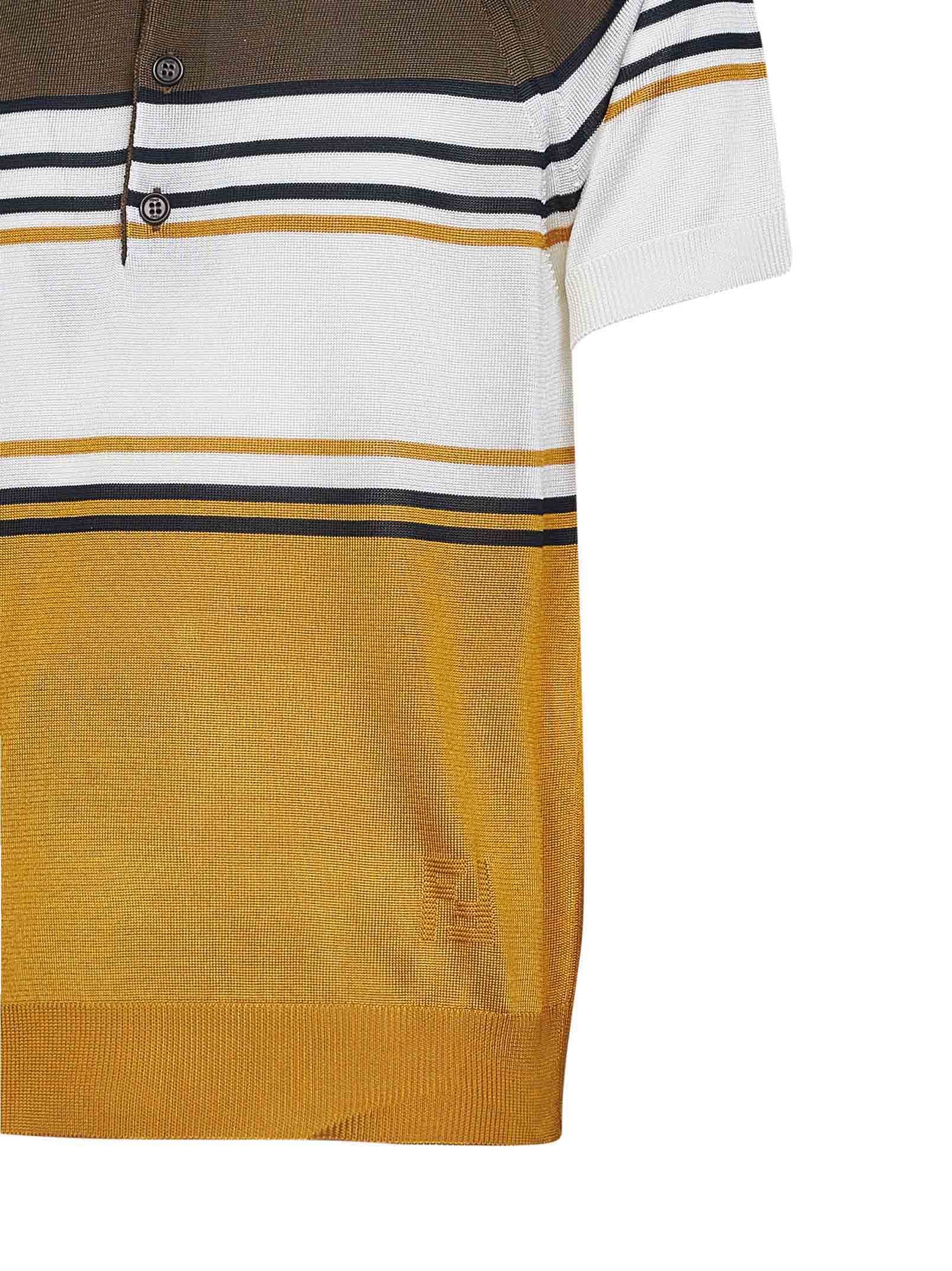 Fendi Men Multicolor Striped Color Block Viscose Knit Polo Shirt FENDI