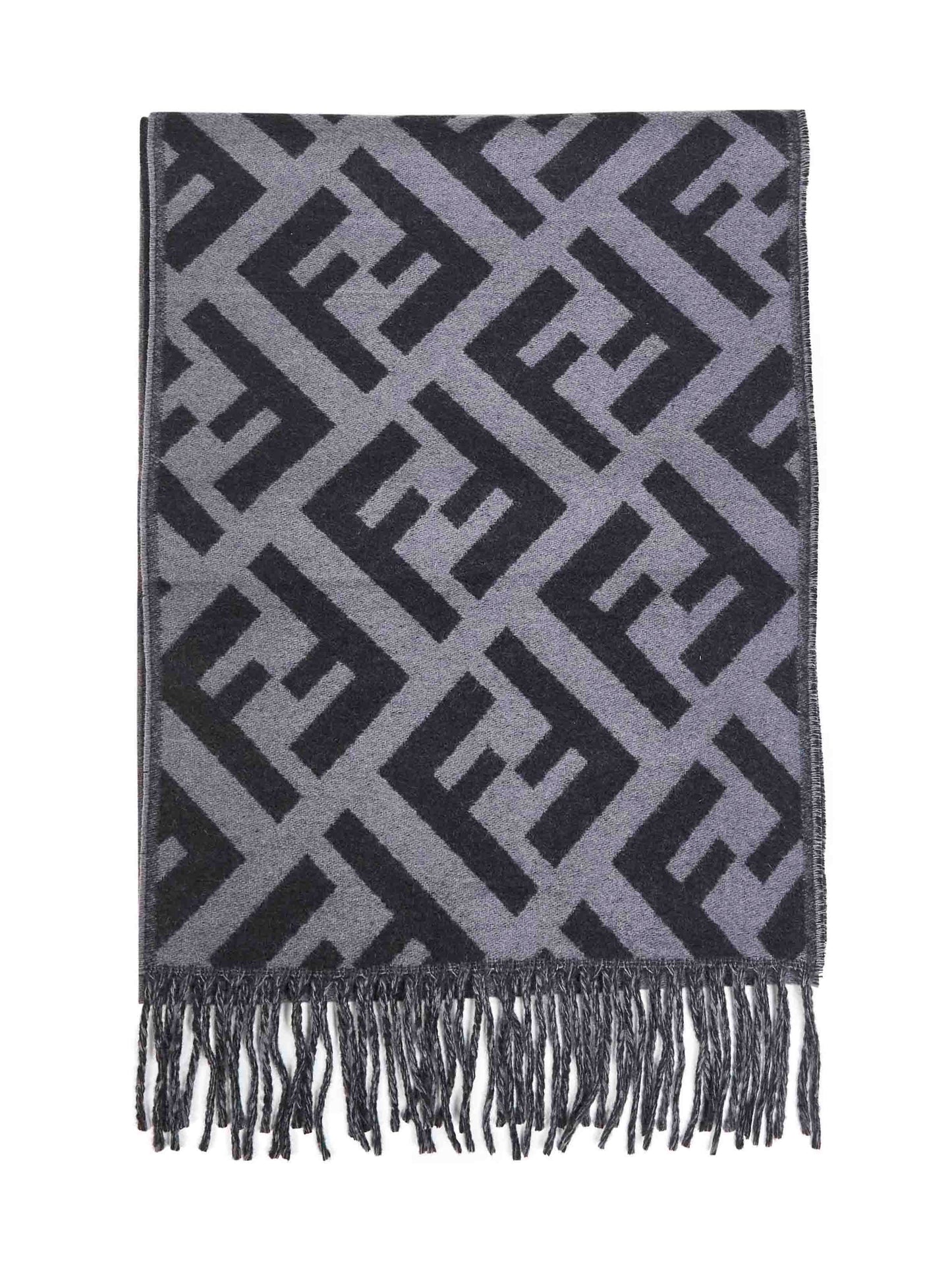 Fendi Silk Men Grey And Black Ff Cashmere Scarf FENDI