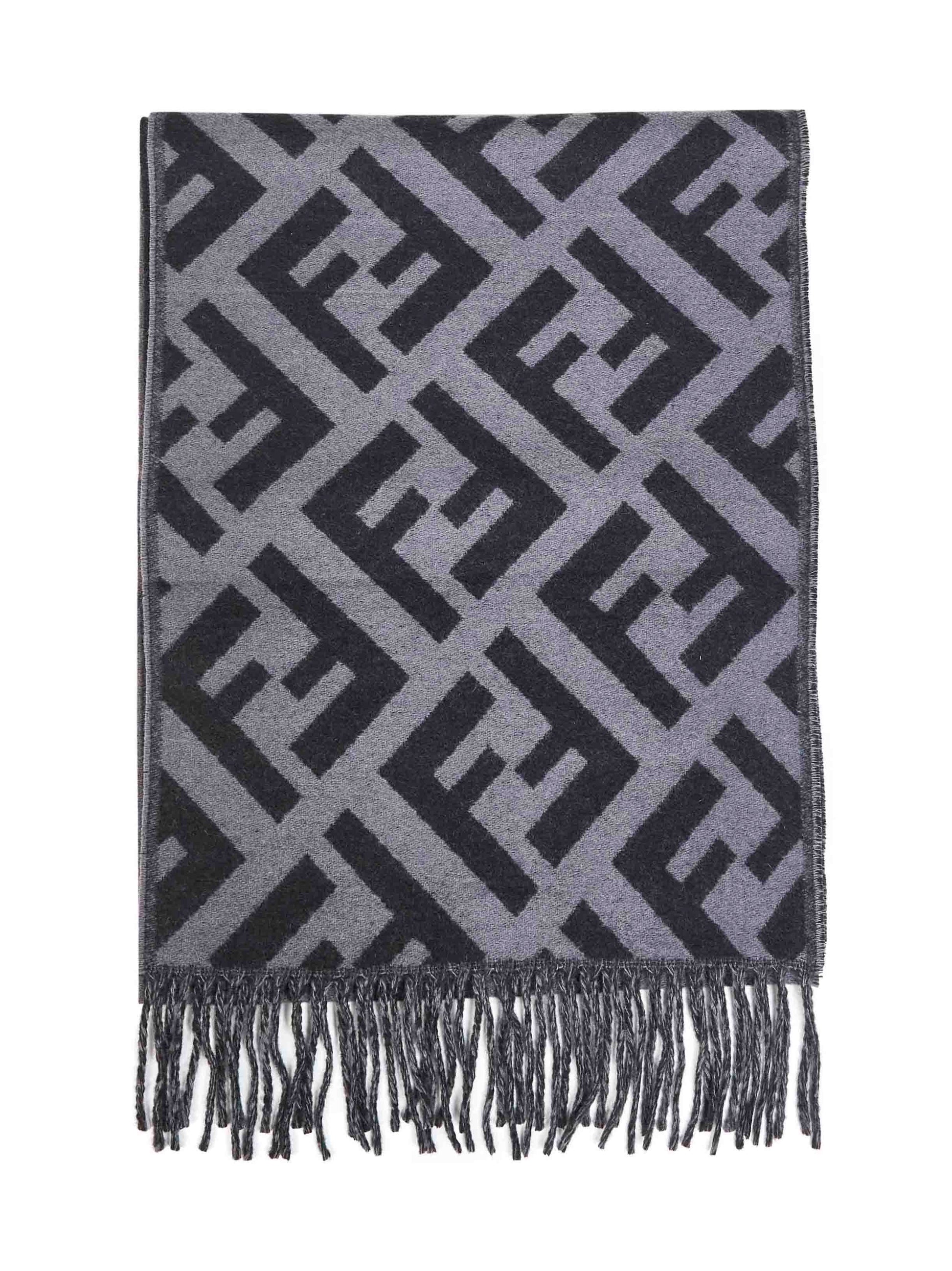 Fendi Silk Men Grey And Black Ff Cashmere Scarf FENDI