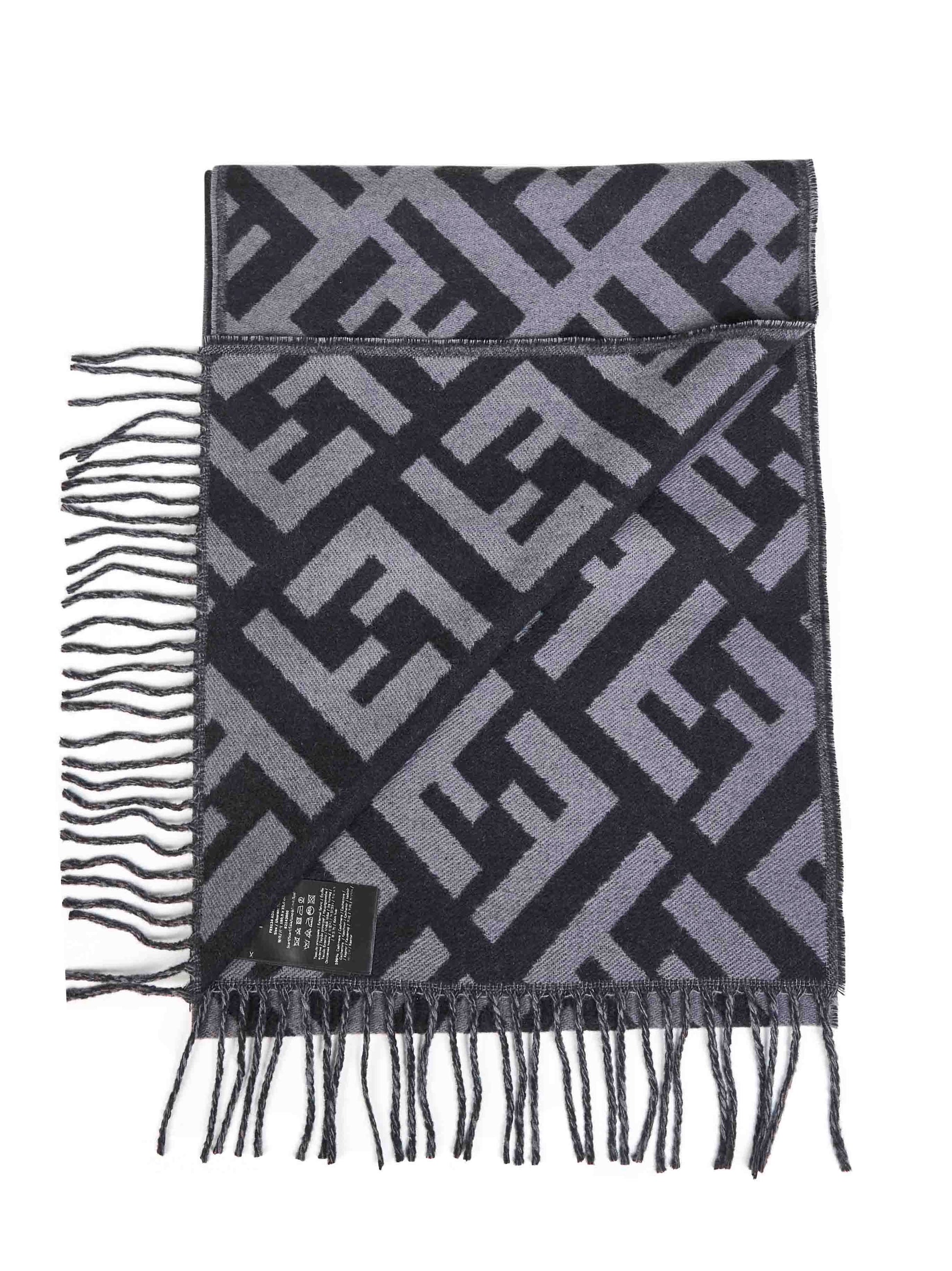 Fendi Silk Men Grey And Black Ff Cashmere Scarf FENDI