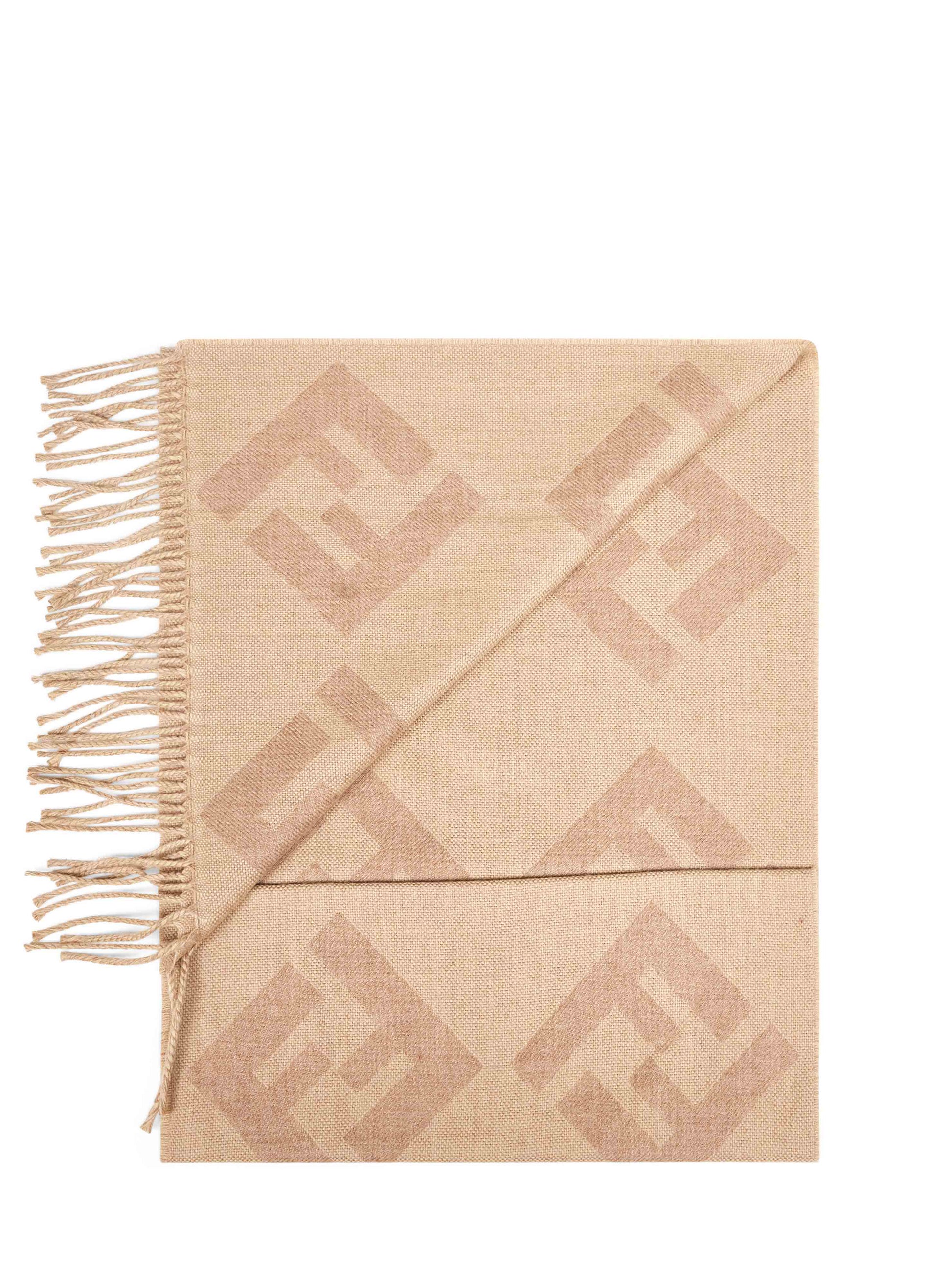 Fendi Silk Men Beige Ff Wool Scarf FENDI