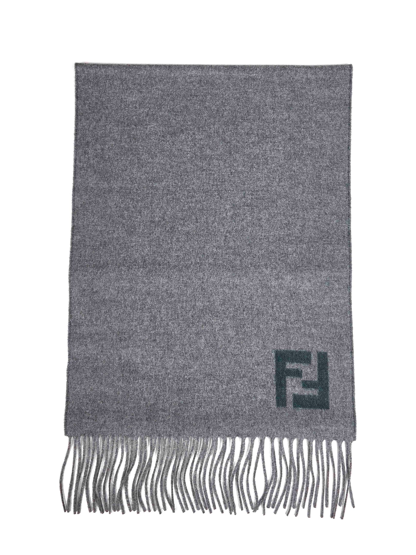 Fendi Silk Men Grey And Green Two-Tone Wool And Cashmere Scarf FENDI