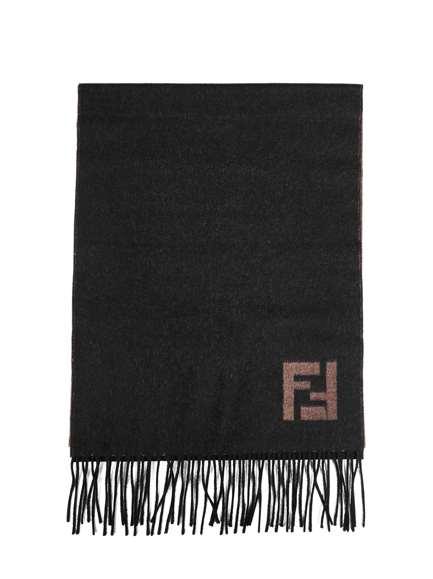 Fendi Silk Men Black And Sand Two-Tone Wool And Cashmere Scarf FENDI