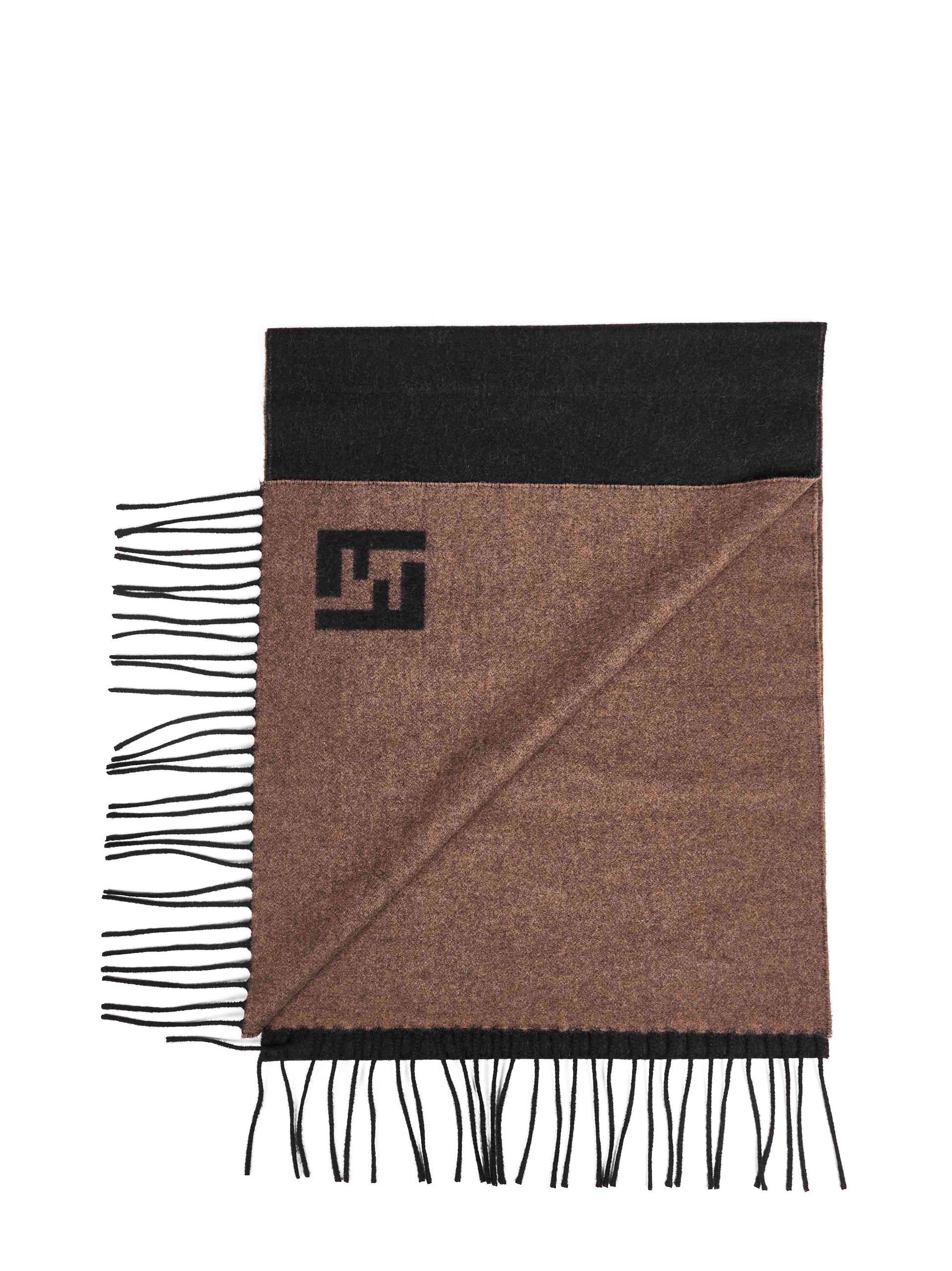 Fendi Silk Men Black And Sand Two-Tone Wool And Cashmere Scarf FENDI