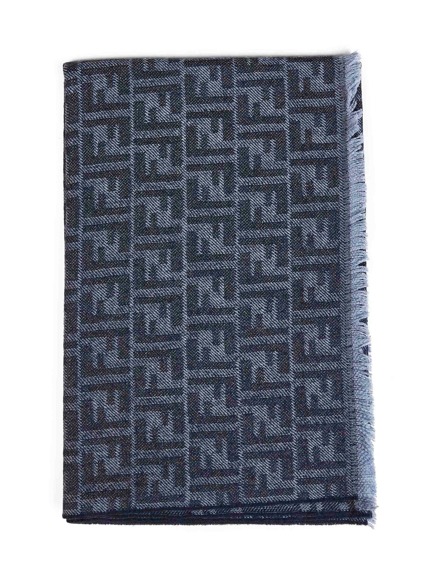 Fendi Silk Men Denim Blue Wool Ff Scarf FENDI
